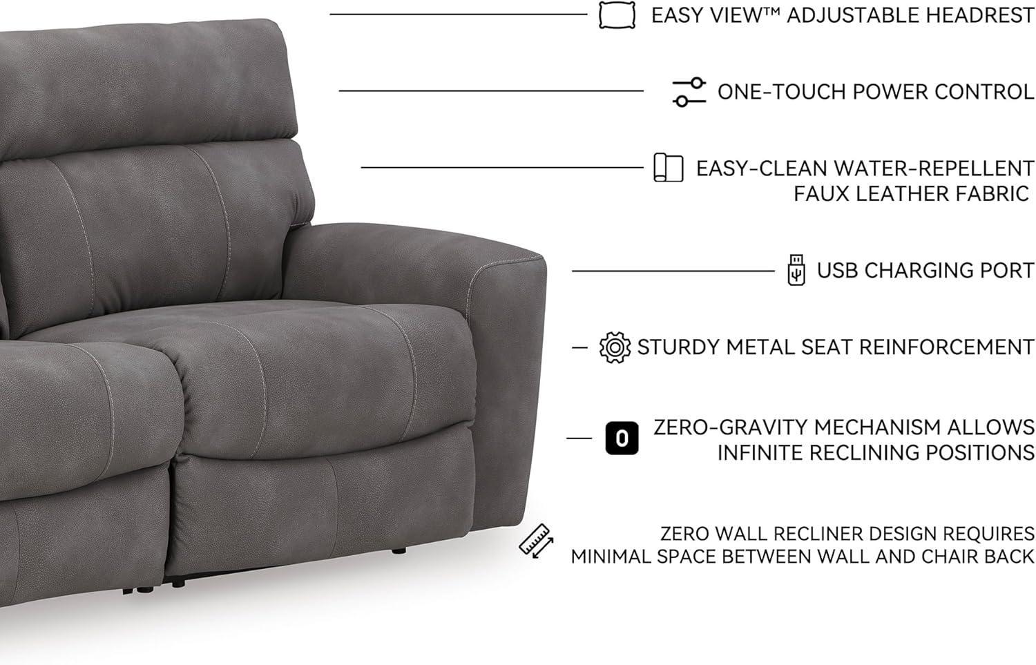 imageSignature Design by Ashley NextGen DuraPella Power Reclining Loveseat with Console ampamp Adjustable Headrest SandGrey