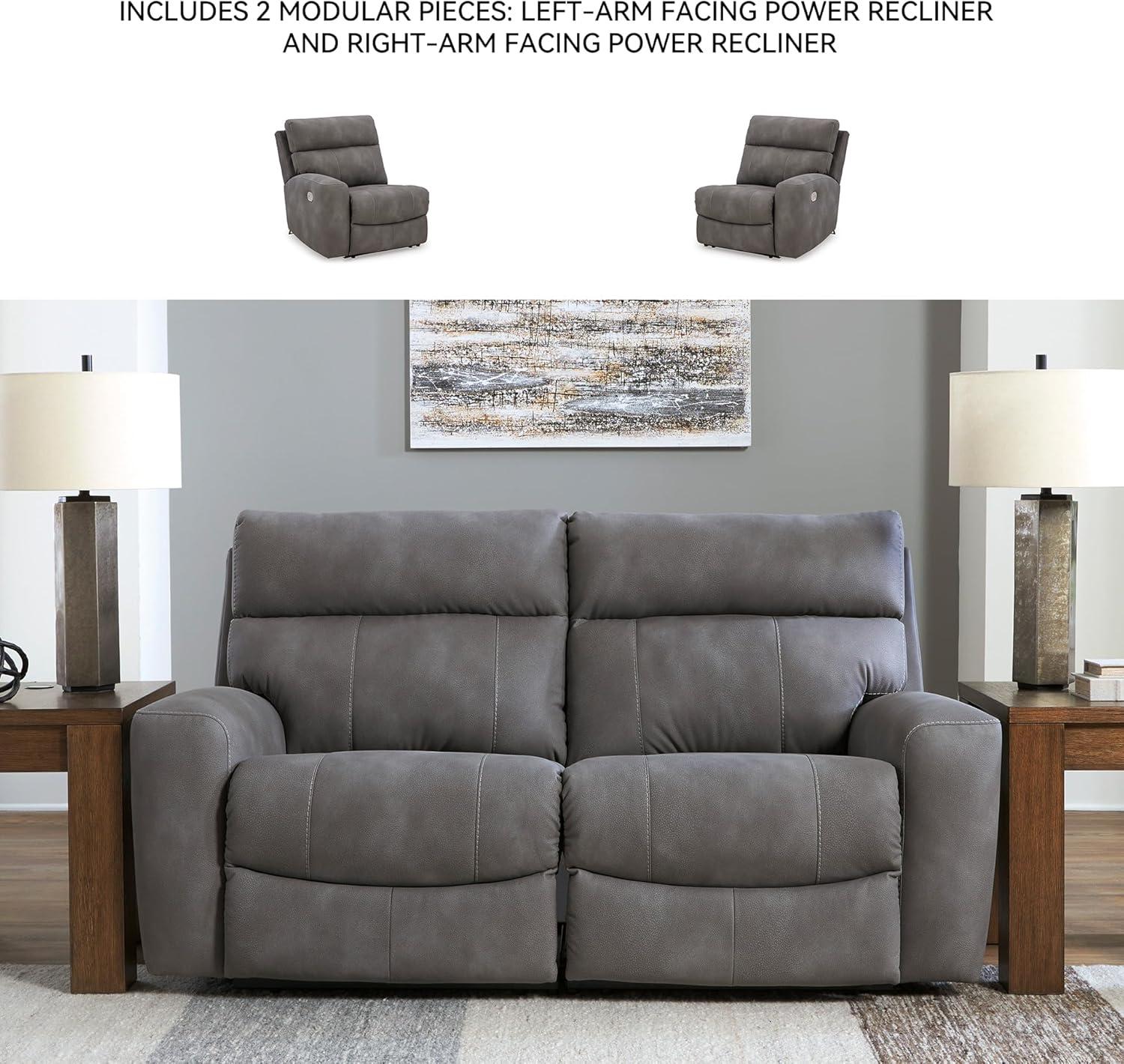 imageSignature Design by Ashley NextGen DuraPella Power Reclining Loveseat with Console ampamp Adjustable Headrest SandGrey