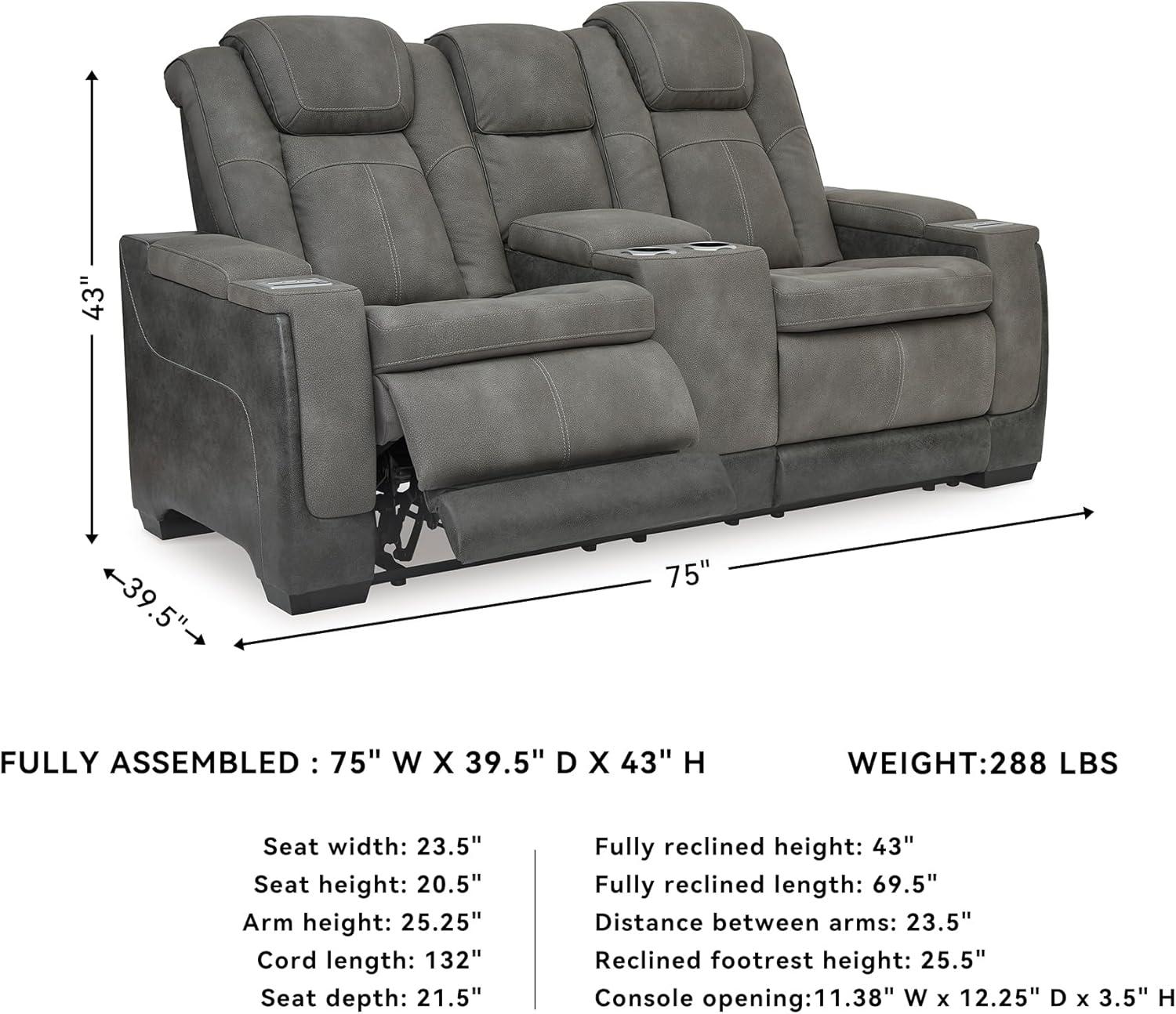 imageSignature Design by Ashley NextGen DuraPella Power Reclining Loveseat with Console ampamp Adjustable Headrest SandGrey