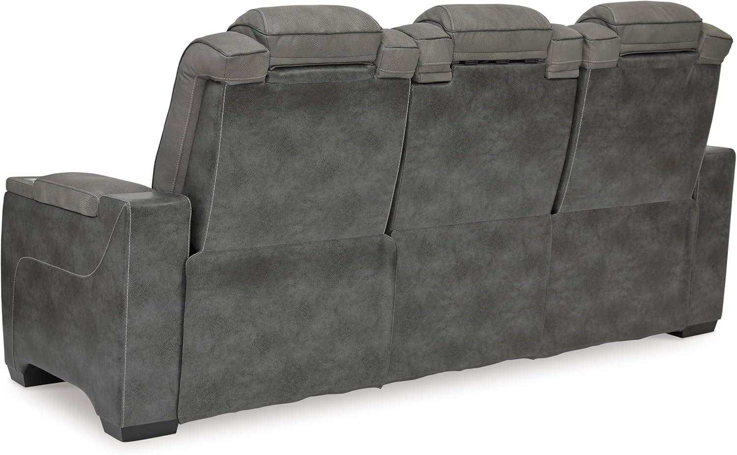 imageSignature Design by Ashley NextGen DuraPella Power Reclining Loveseat with Console ampamp Adjustable Headrest SandGrey