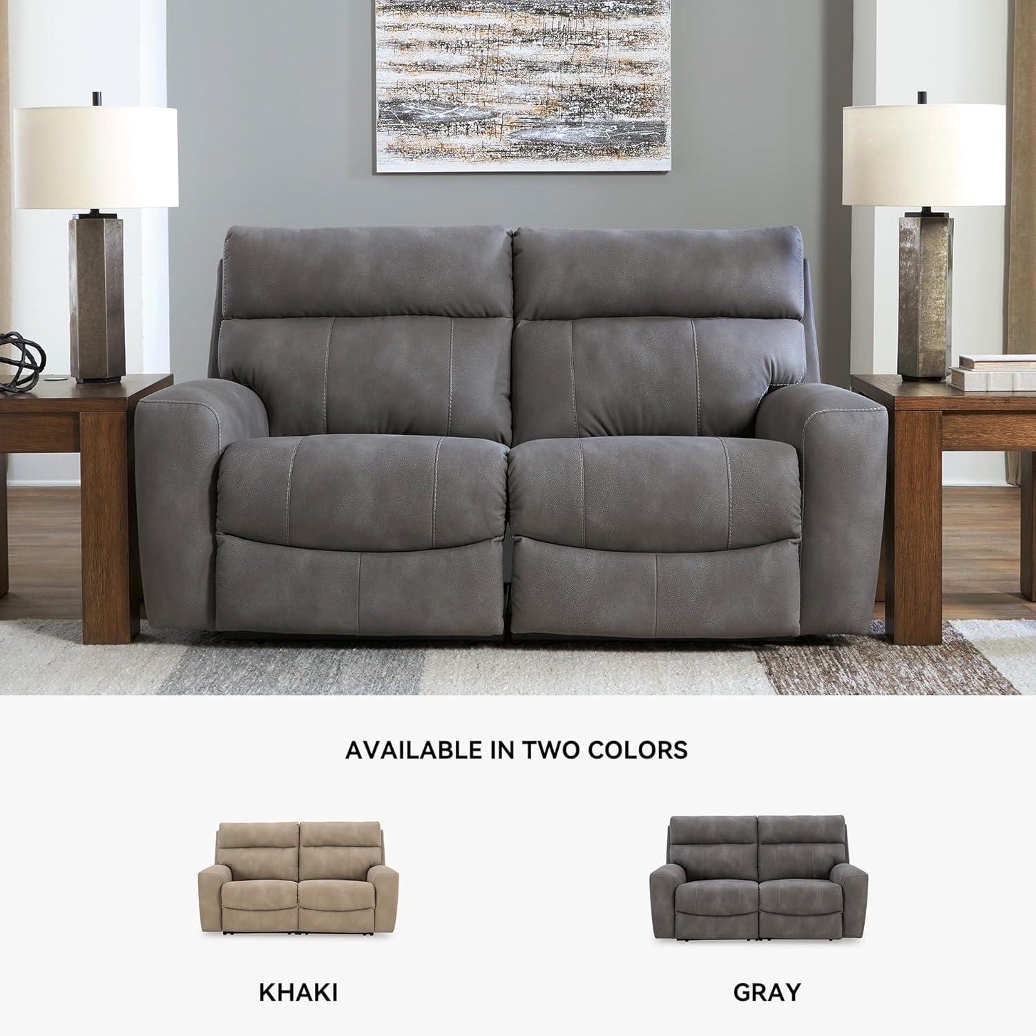 imageSignature Design by Ashley NextGen DuraPella Power Reclining Loveseat with Console ampamp Adjustable Headrest SandGrey