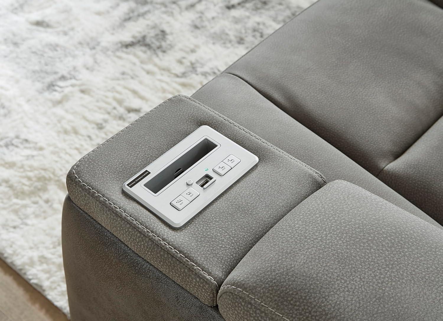 imageSignature Design by Ashley NextGen DuraPella Power Reclining Loveseat with Console ampamp Adjustable Headrest SandGrey