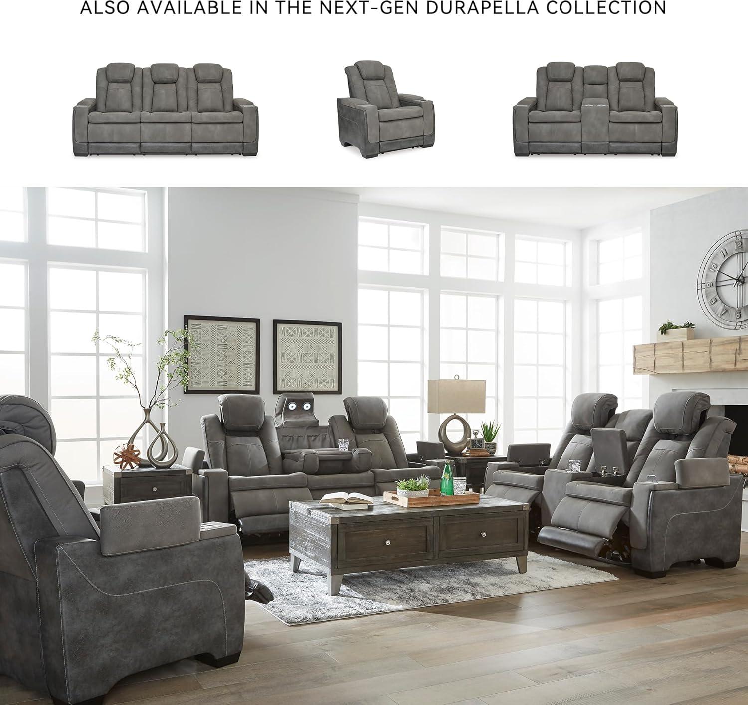imageSignature Design by Ashley NextGen DuraPella Power Reclining Loveseat with Console ampamp Adjustable Headrest SandGrey