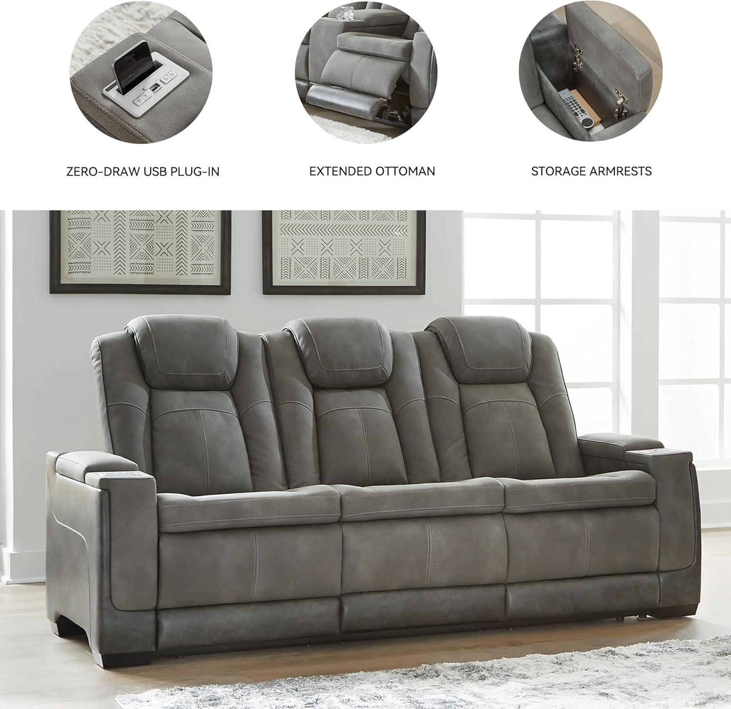 imageSignature Design by Ashley NextGen DuraPella Power Reclining Loveseat with Console ampamp Adjustable Headrest SandGrey