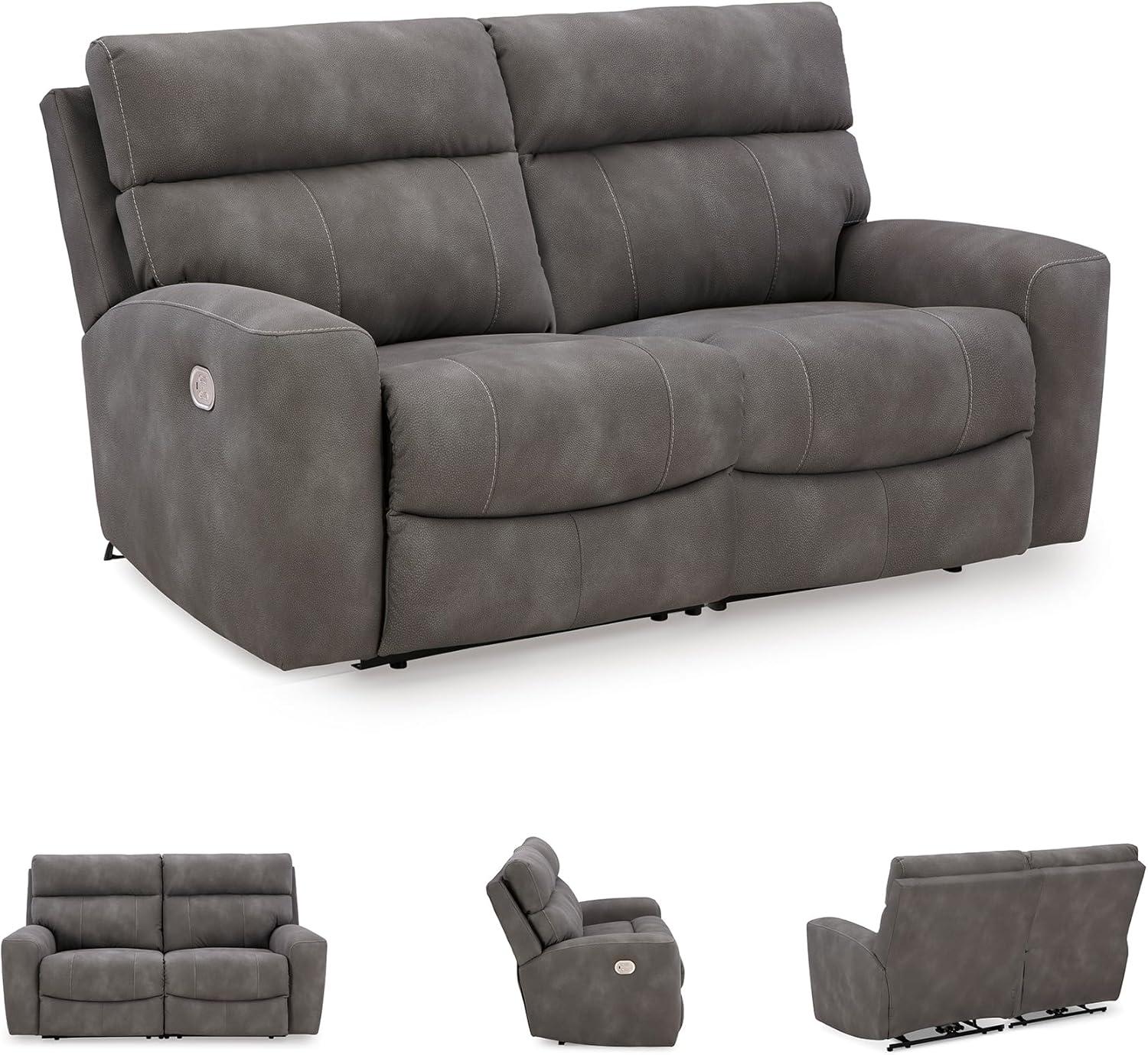 imageSignature Design by Ashley NextGen DuraPella Power Reclining Loveseat with Console ampamp Adjustable Headrest SandGrey