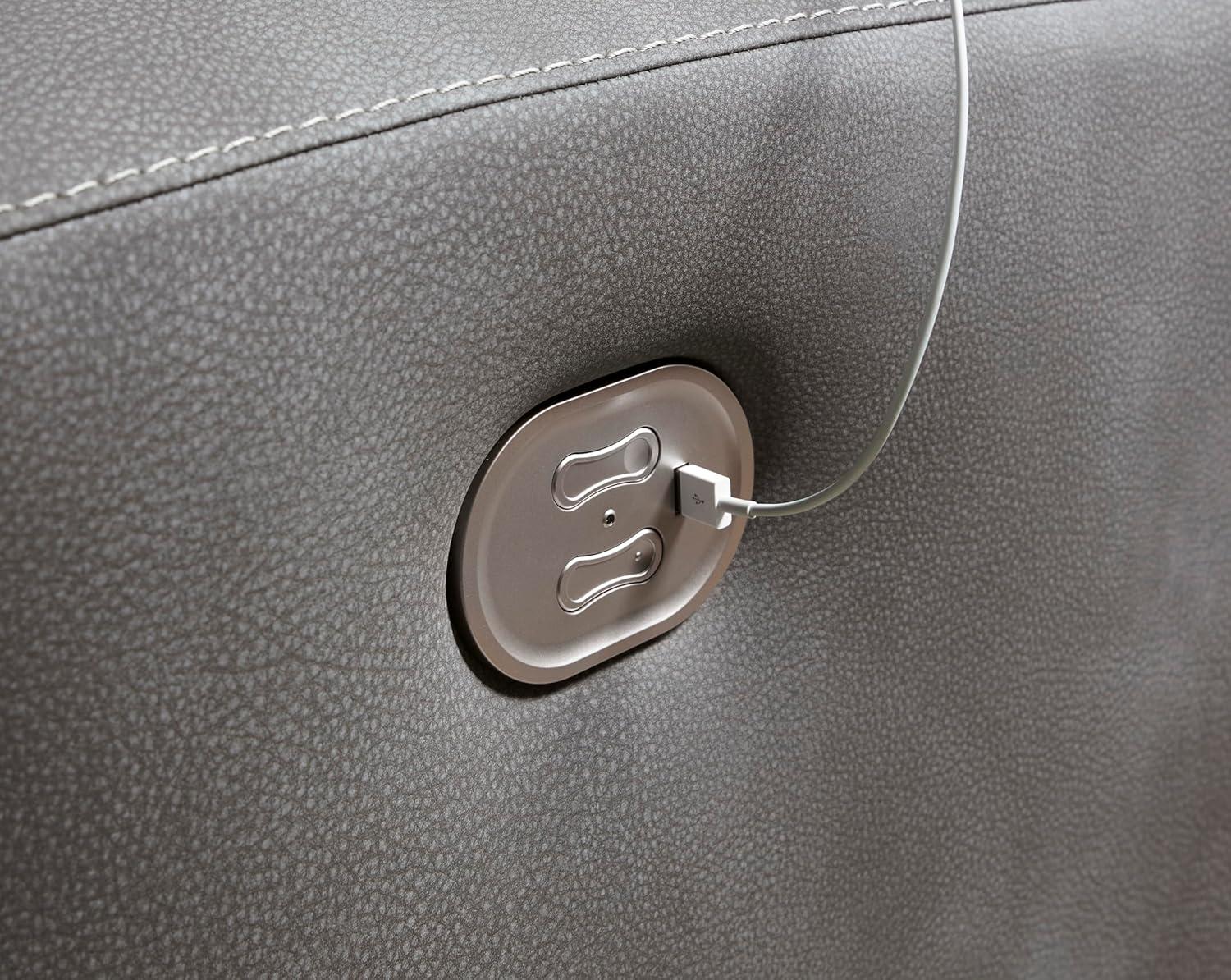 imageSignature Design by Ashley NextGen DuraPella Power Reclining Loveseat with Console ampamp Adjustable Headrest SandGrey