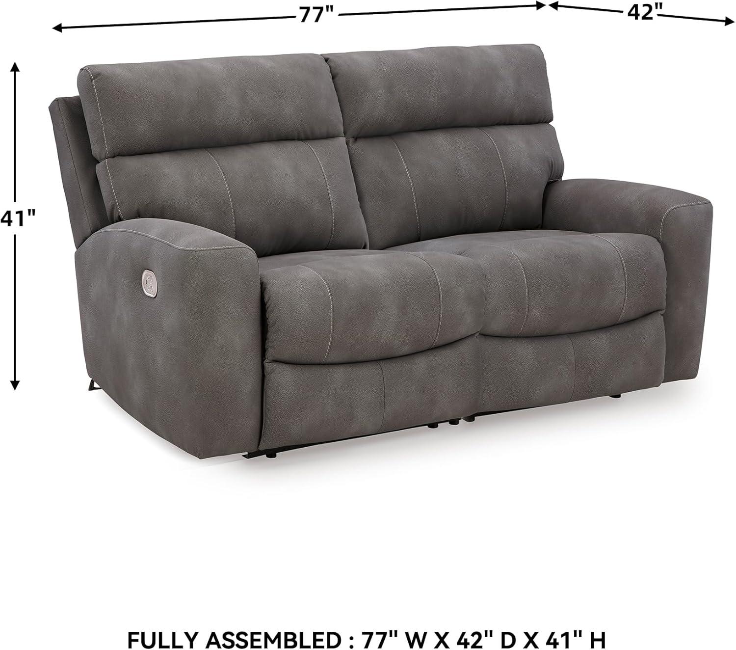 imageSignature Design by Ashley NextGen DuraPella Power Reclining Loveseat with Console ampamp Adjustable Headrest SandGrey
