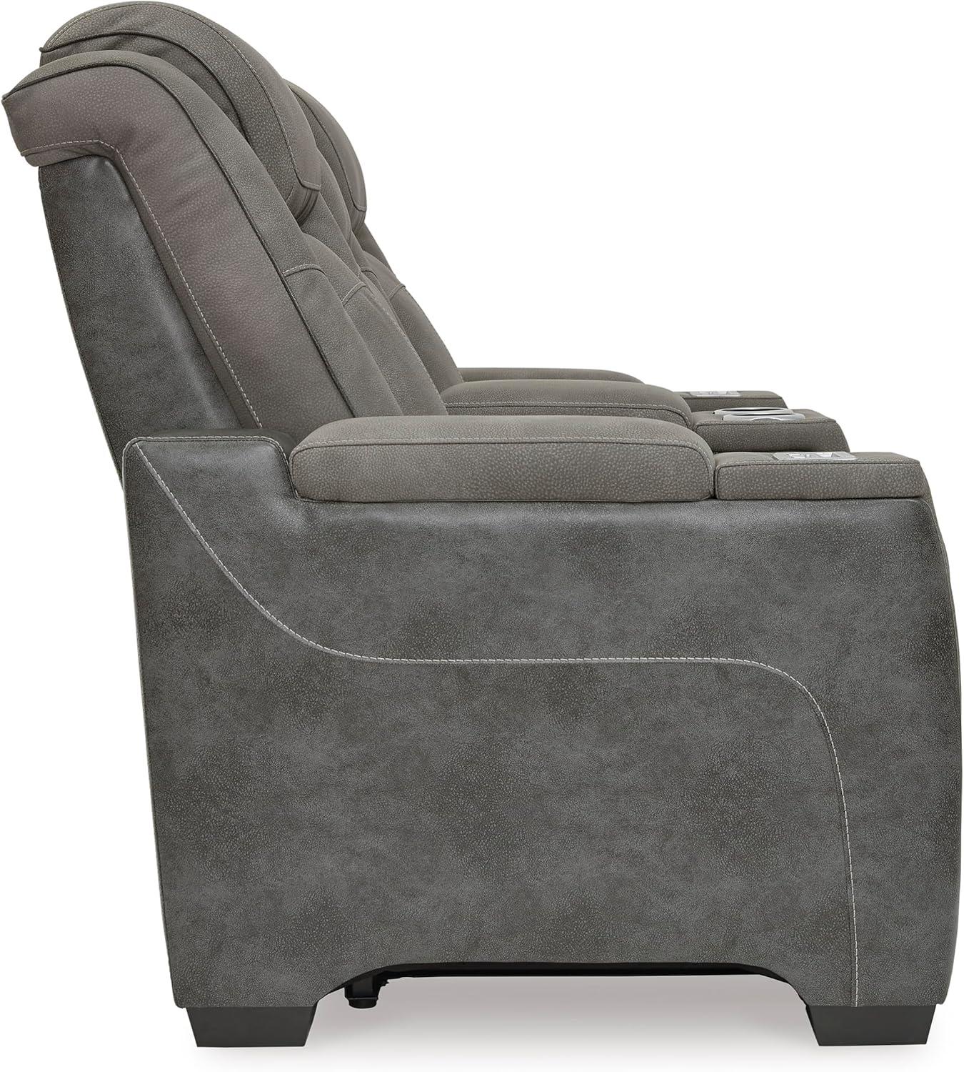 imageSignature Design by Ashley NextGen DuraPella Power Reclining Loveseat with Console ampamp Adjustable Headrest SandGrey