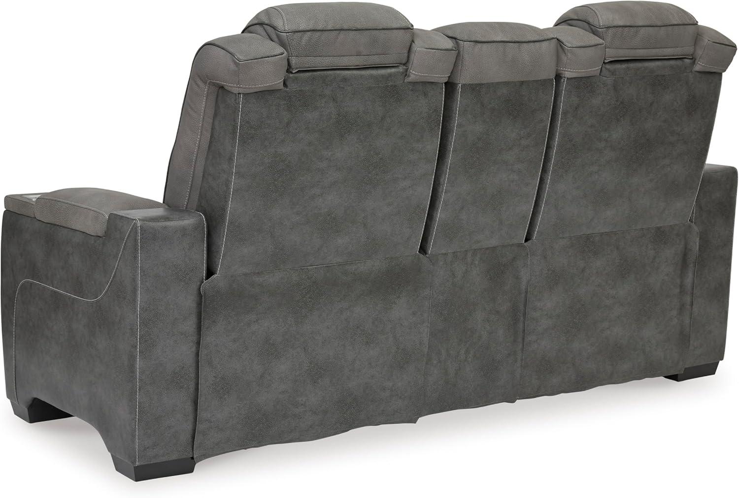 imageSignature Design by Ashley NextGen DuraPella Power Reclining Loveseat with Console ampamp Adjustable Headrest SandGrey
