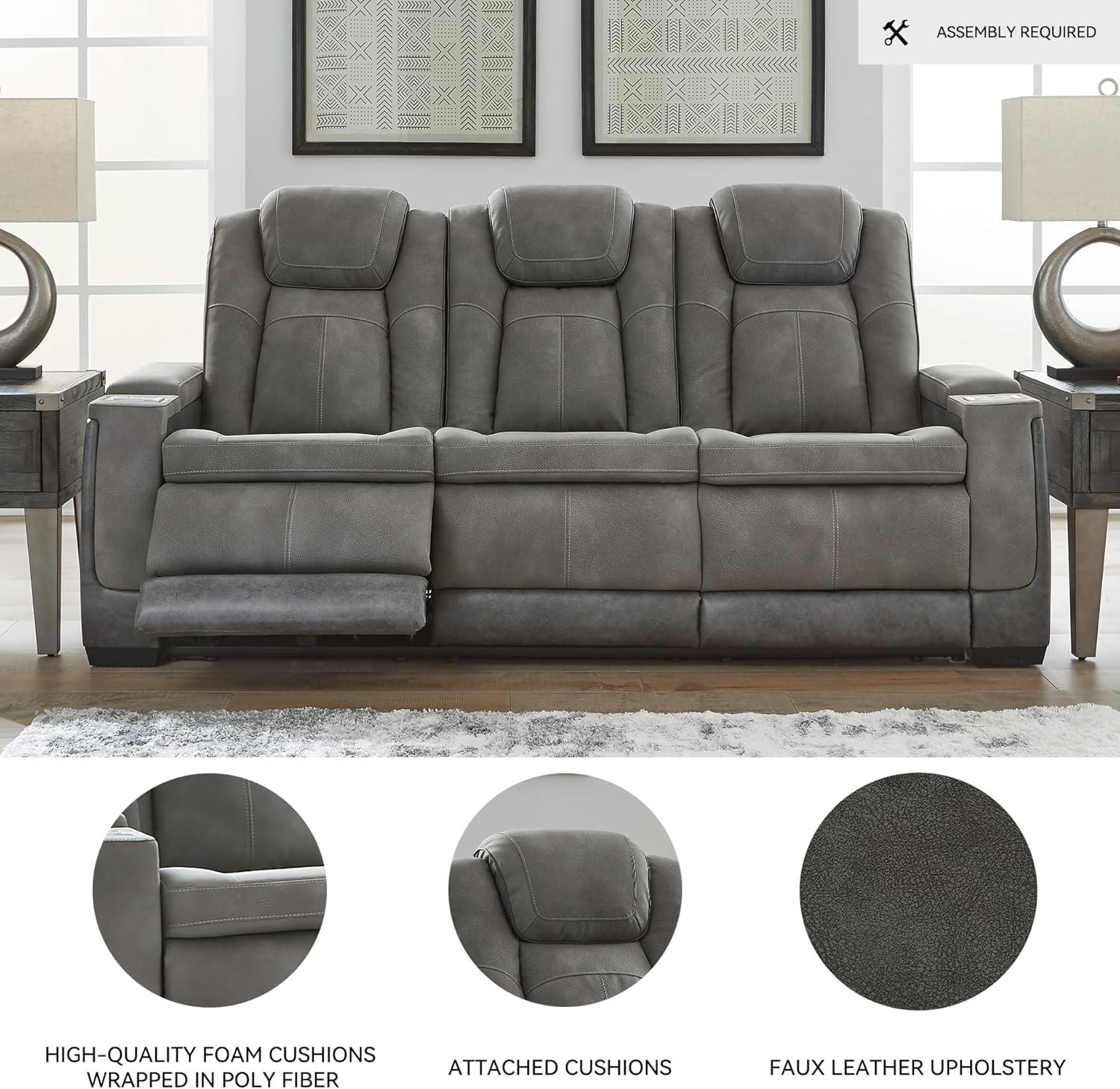 imageSignature Design by Ashley NextGen DuraPella Power Reclining Loveseat with Console ampamp Adjustable Headrest SandGrey