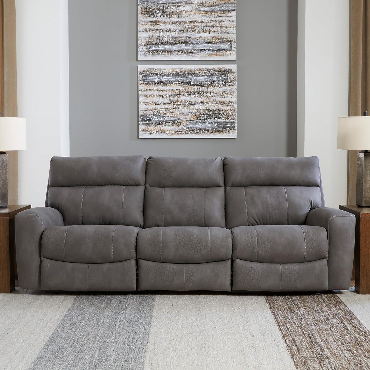imageSignature Design by Ashley NextGen DuraPella Power Reclining Loveseat with Console ampamp Adjustable Headrest SandGrey