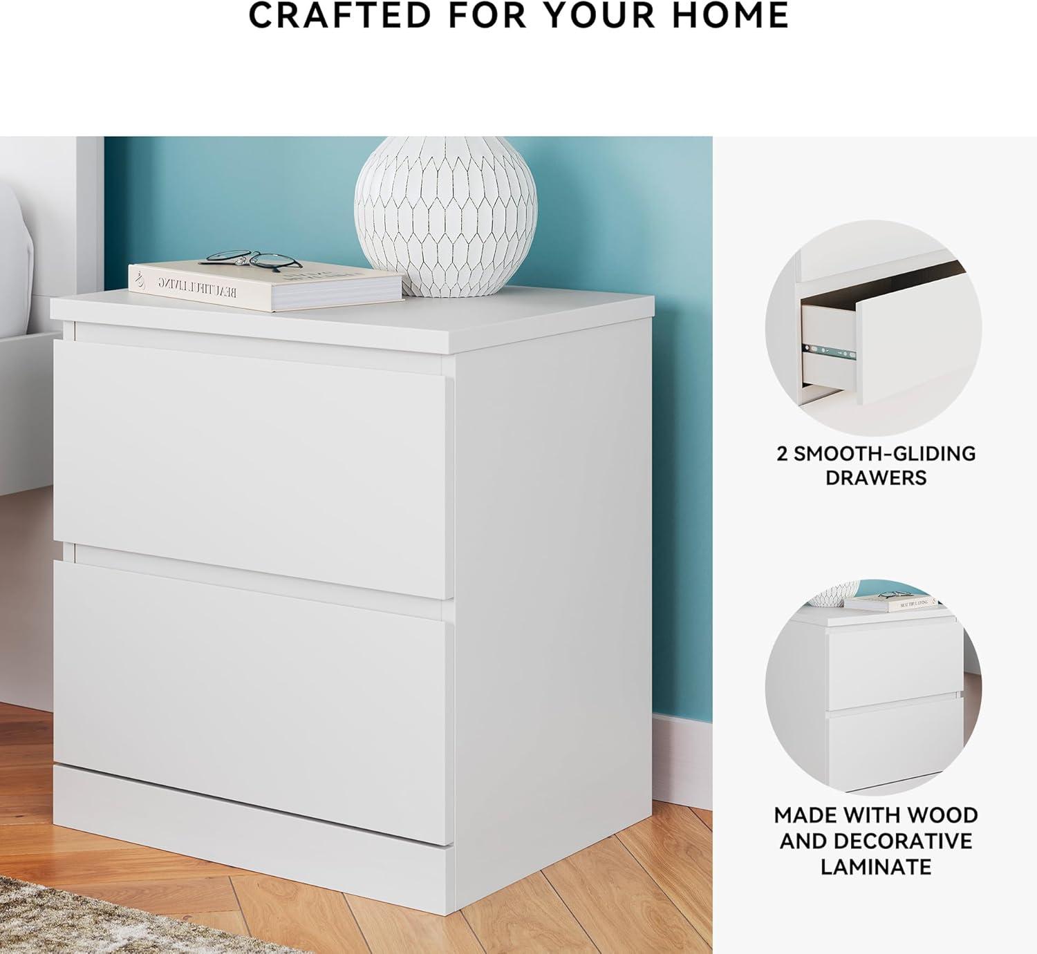 imageSignature Design by Ashley Onita Contemporary 2 Drawer Nightstand 2175quot Tall WhiteWhite