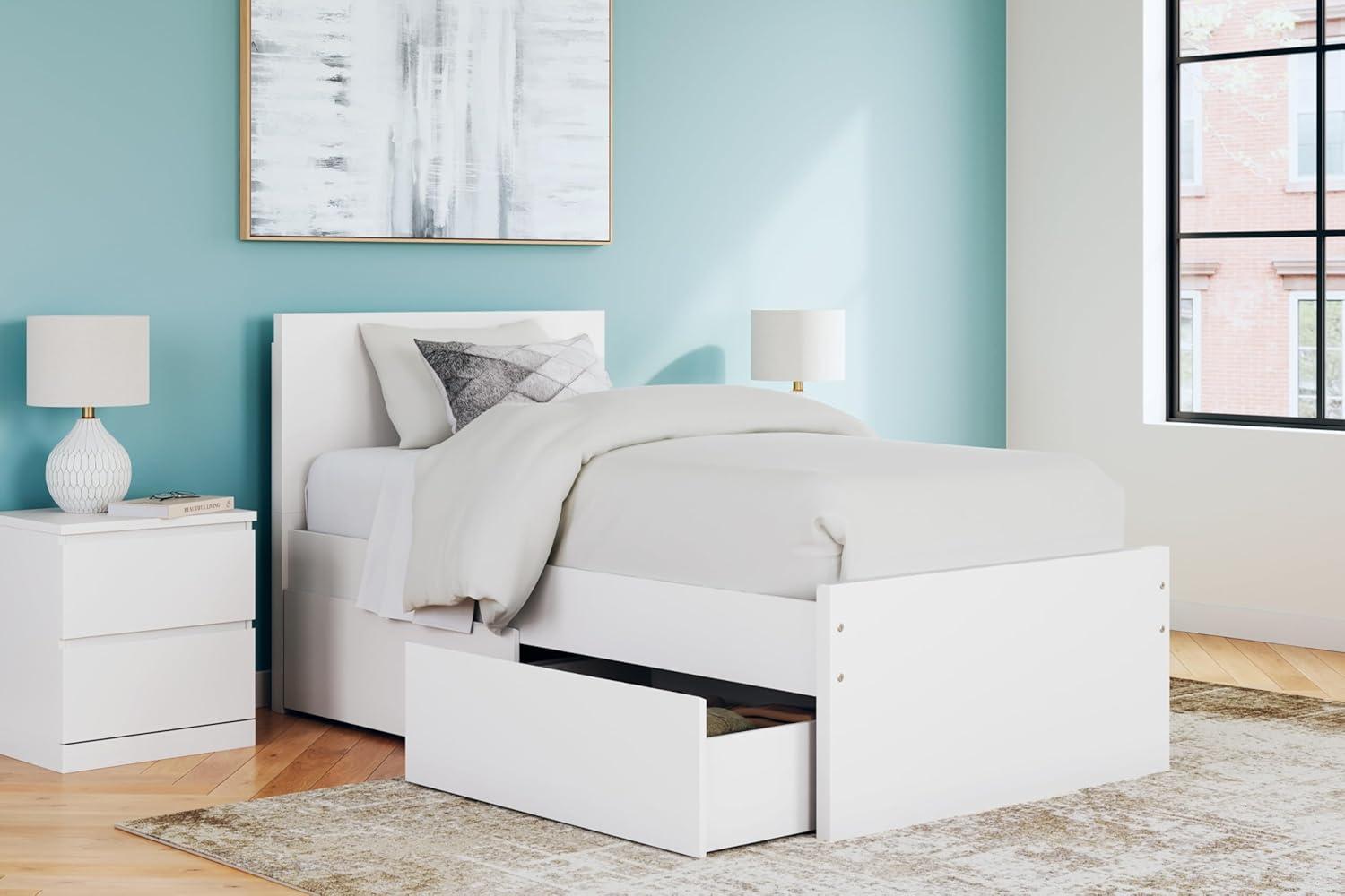 imageSignature Design by Ashley Onita Contemporary Adjustable Height Panel Headboard for Bedroom Twin WhiteTwin