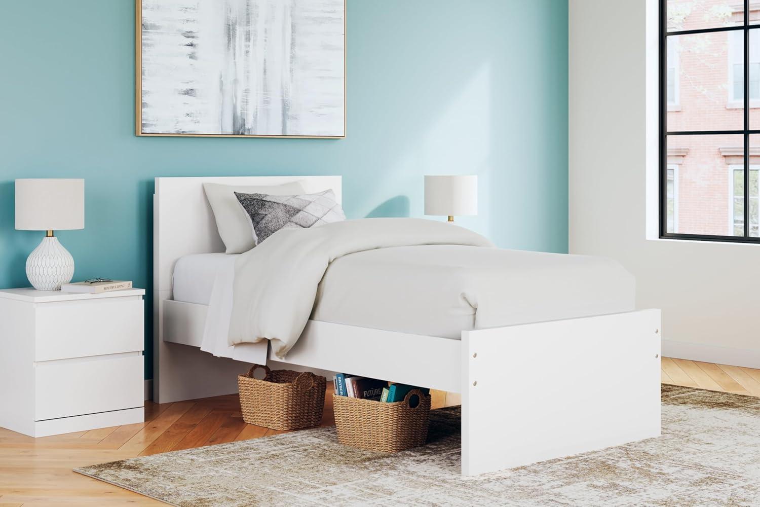 imageSignature Design by Ashley Onita Contemporary Adjustable Height Panel Headboard for Bedroom Twin WhiteTwin