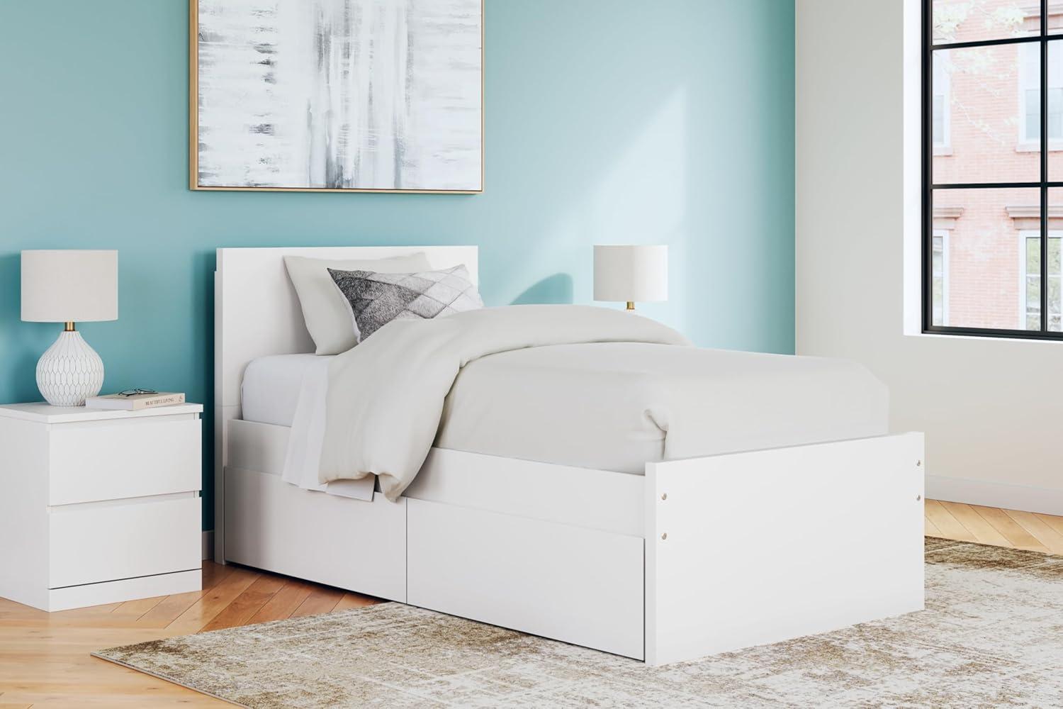 imageSignature Design by Ashley Onita Contemporary Adjustable Height Panel Headboard for Bedroom Twin WhiteTwin