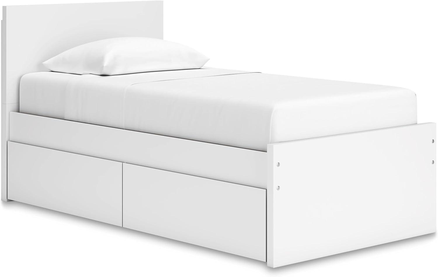 imageSignature Design by Ashley Onita Contemporary Adjustable Height Panel Headboard for Bedroom Twin WhiteTwin