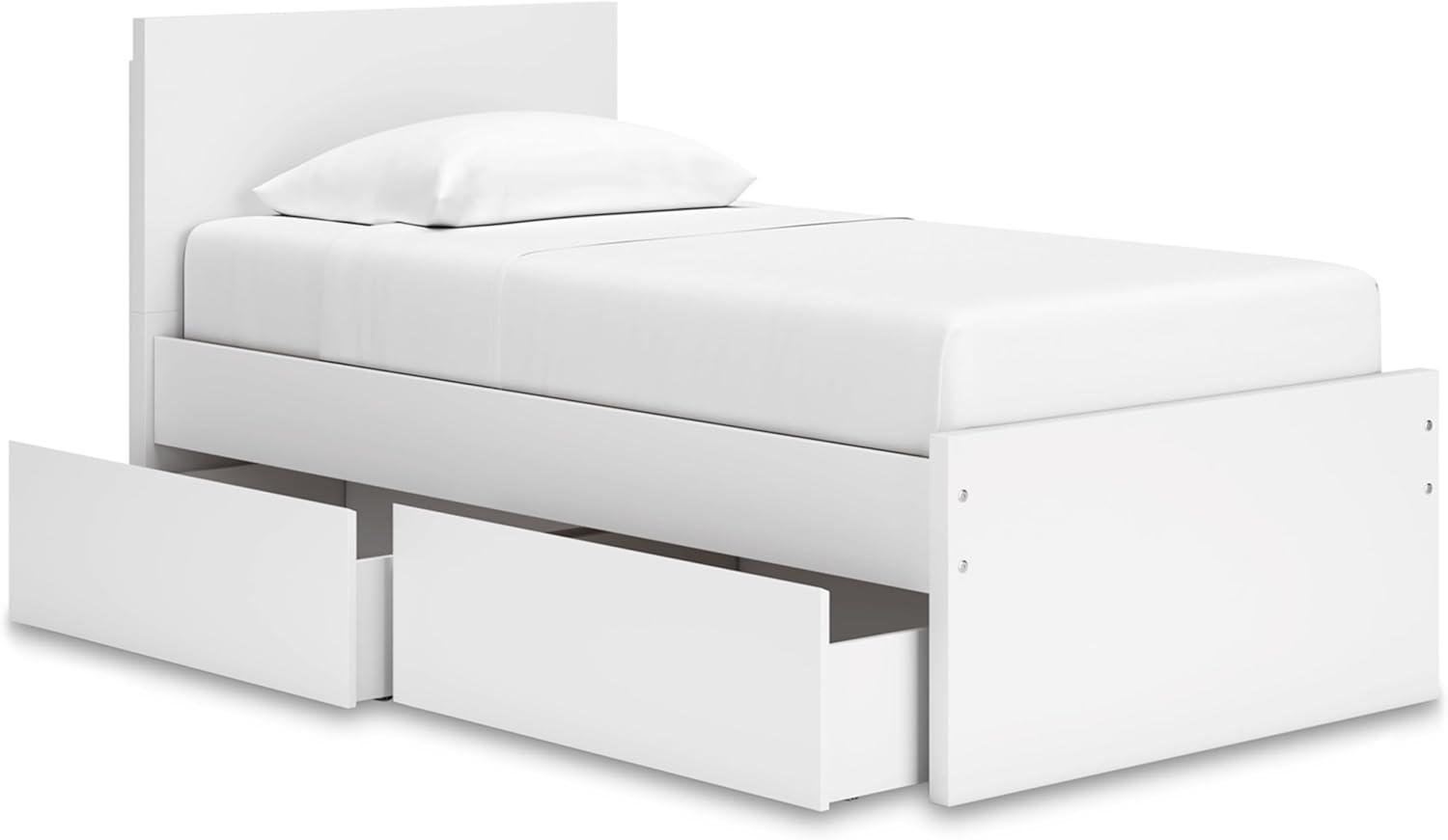 imageSignature Design by Ashley Onita Contemporary Adjustable Height Panel Headboard for Bedroom Twin WhiteTwin