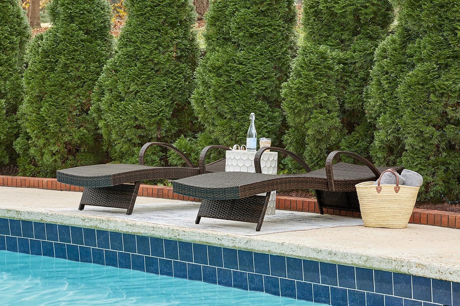 imageSignature Design by Ashley Outdoor Kantana 2 Piece Patio Wicker Chaise Lounge Set Brown