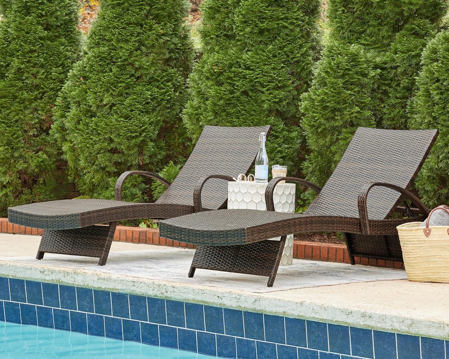 imageSignature Design by Ashley Outdoor Kantana 2 Piece Patio Wicker Chaise Lounge Set Brown