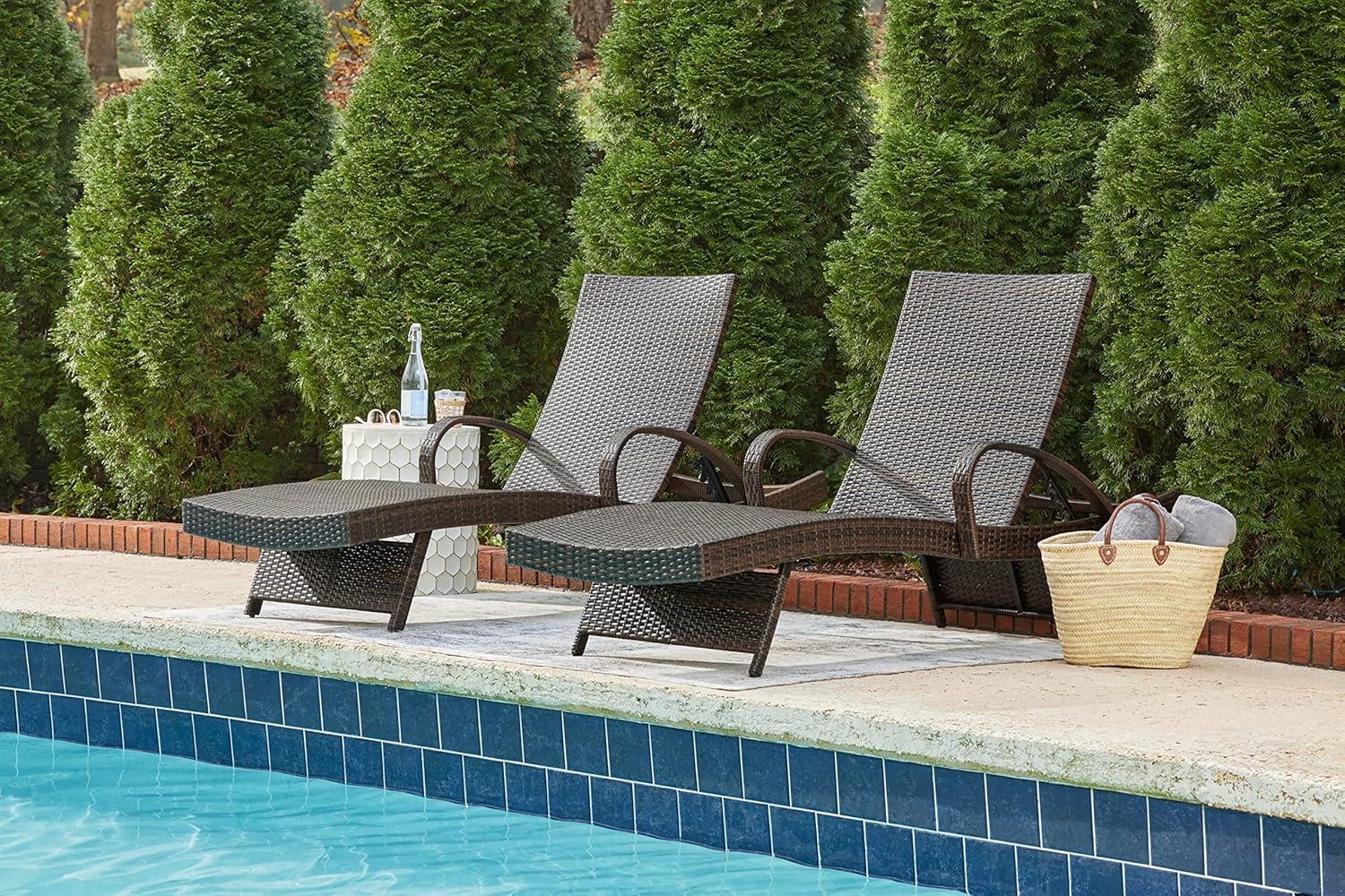imageSignature Design by Ashley Outdoor Kantana 2 Piece Patio Wicker Chaise Lounge Set Brown