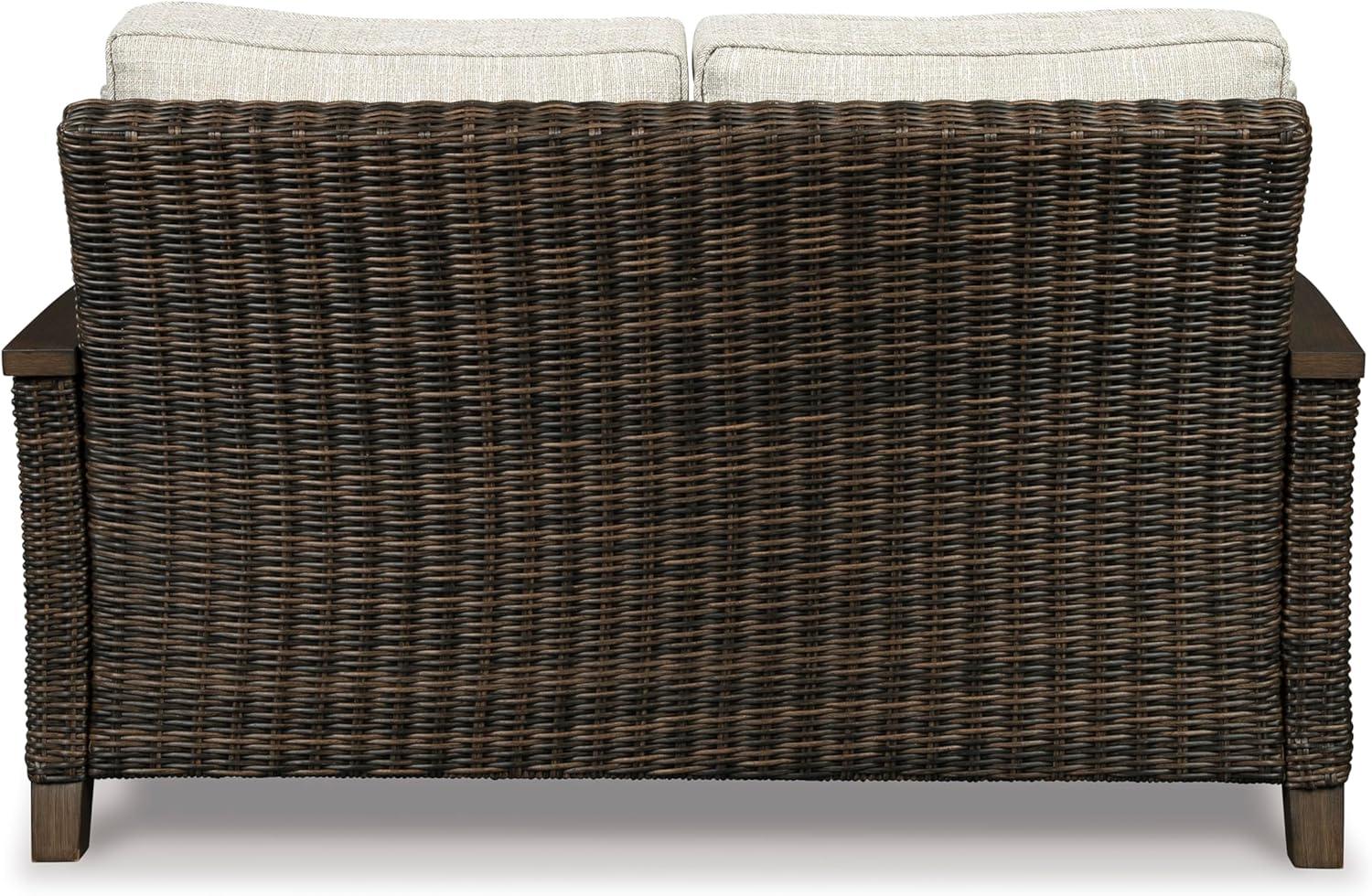 imageSignature Design by Ashley Paradise Trail Outdoor Patio Sofa with Cushion and 2 Pillows Brown ampamp BeigeLoveseat with Cushion