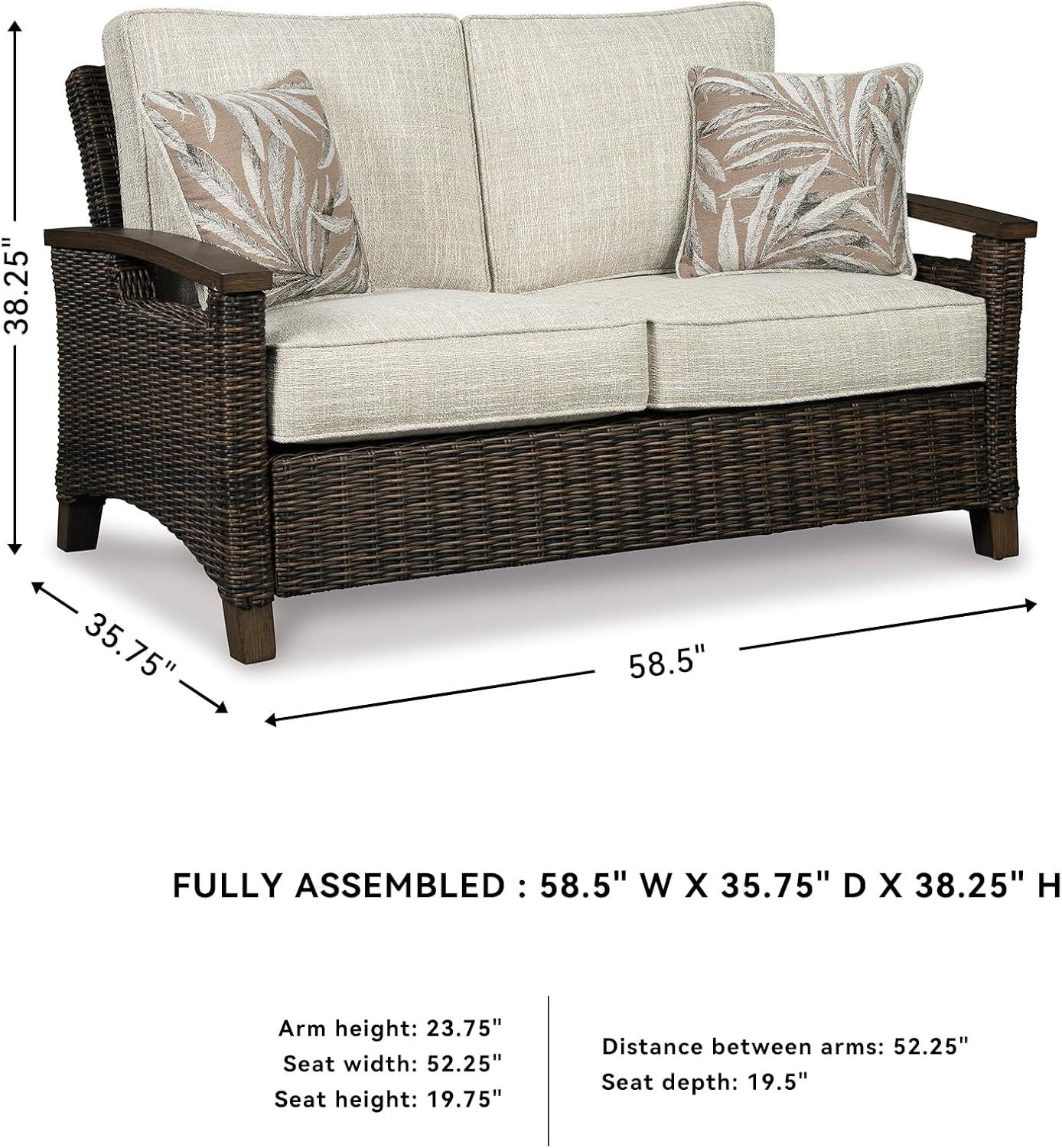 imageSignature Design by Ashley Paradise Trail Outdoor Patio Sofa with Cushion and 2 Pillows Brown ampamp BeigeLoveseat with Cushion