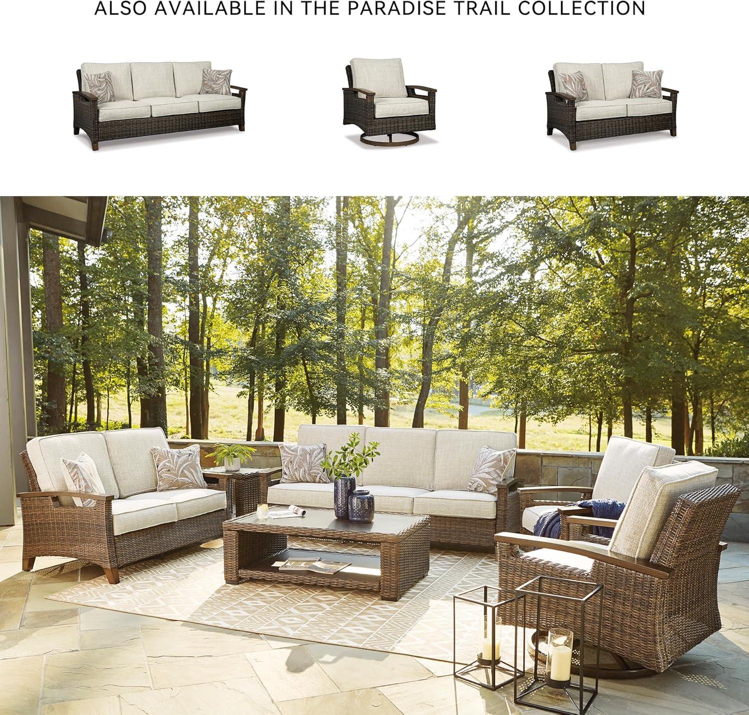 imageSignature Design by Ashley Paradise Trail Outdoor Patio Sofa with Cushion and 2 Pillows Brown ampamp BeigeLoveseat with Cushion