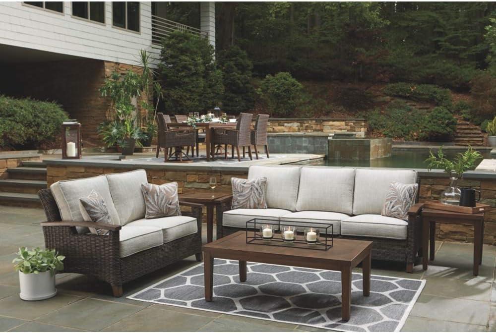imageSignature Design by Ashley Paradise Trail Outdoor Patio Sofa with Cushion and 2 Pillows Brown ampamp BeigeLoveseat with Cushion