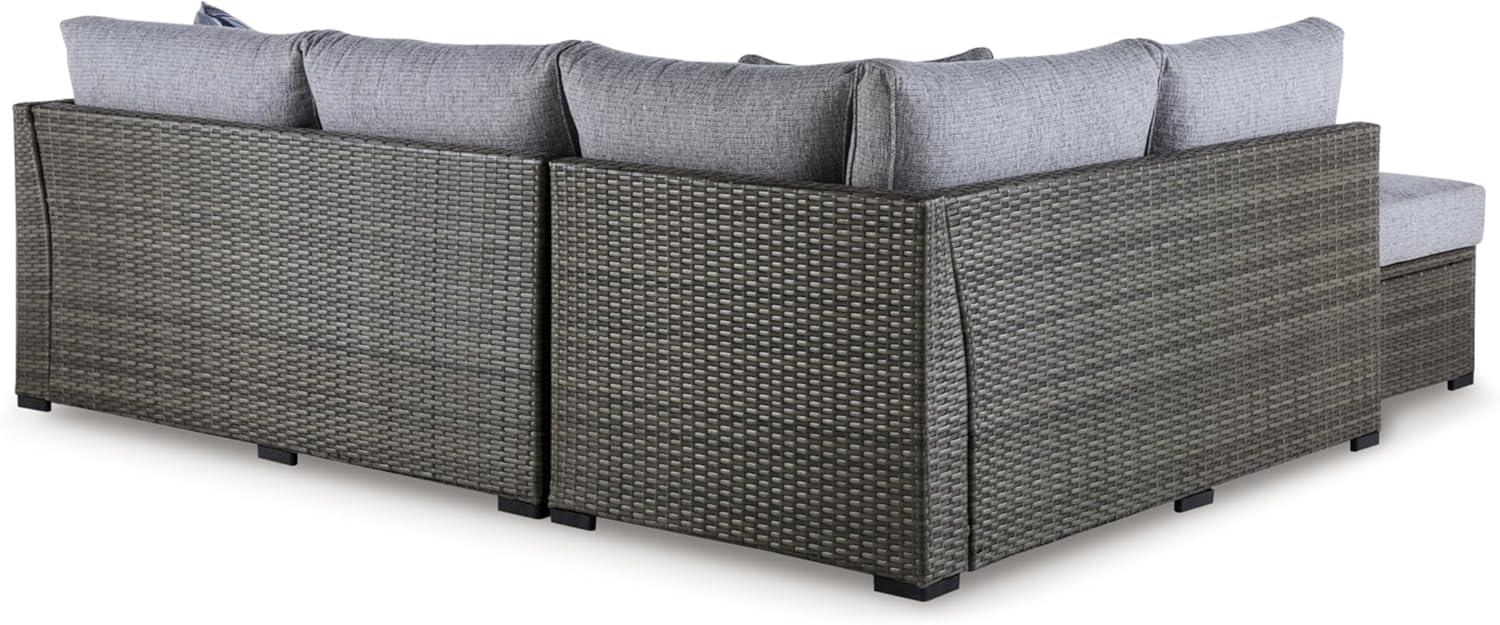 imageSignature Design by Ashley Petal Road Casual Nuvella Weather Resistant Fabric Cushioned Outdoor Loveseat SectionalOttomanTable Set with 2 Throw Pillows Set of 4 Gray