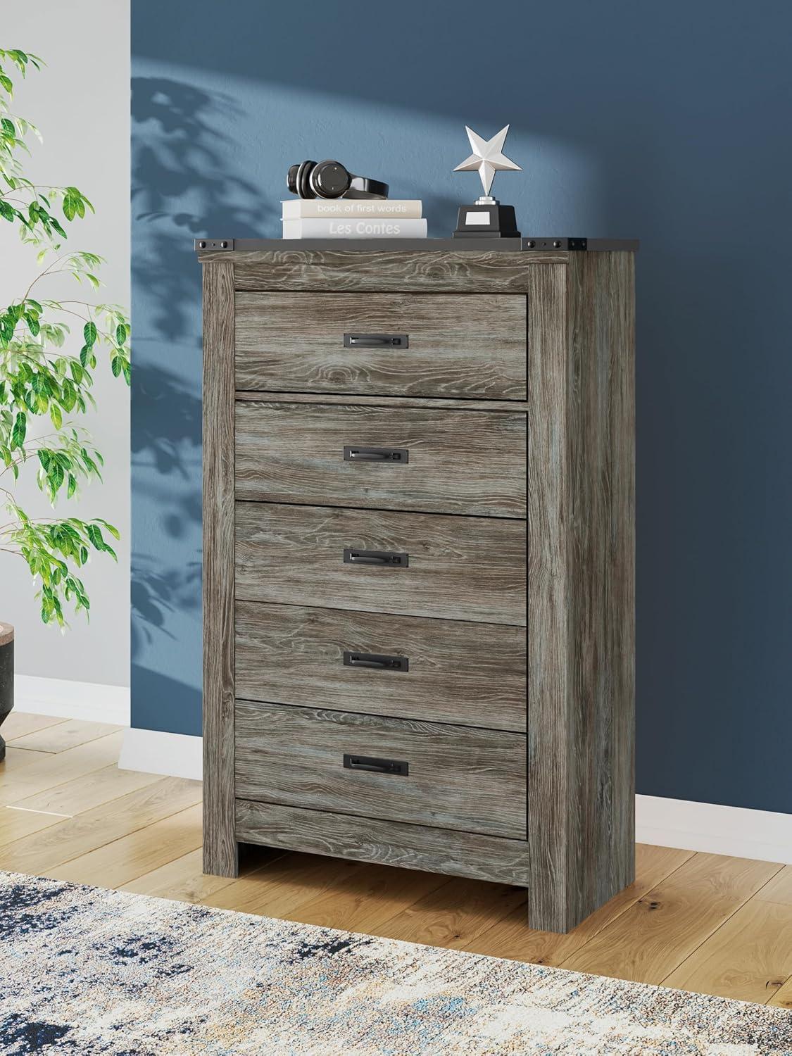 imageSignature Design by Ashley Porter Traditional 5 Drawer Chest of Drawers Dark BrownGrey