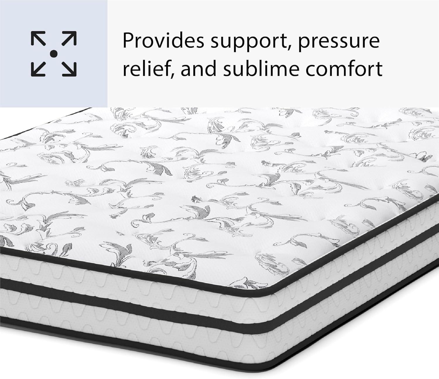 imageSignature Design by Ashley Queen Size Chime 8 Inch Medium Firm Innerspring Mattress with Pressure Relief Quilt Foam Fiberglass Free Mattress In A BoxFull