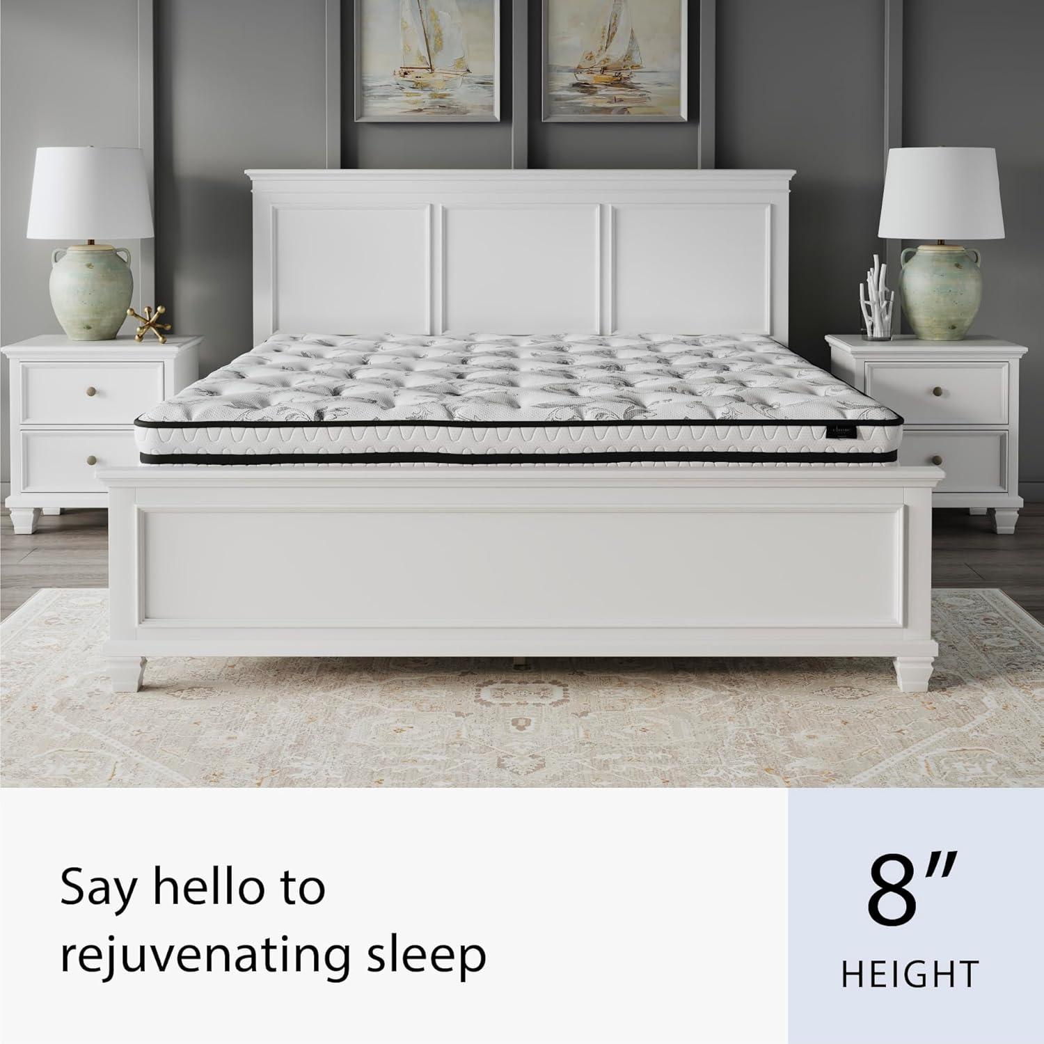 imageSignature Design by Ashley Queen Size Chime 8 Inch Medium Firm Innerspring Mattress with Pressure Relief Quilt Foam Fiberglass Free Mattress In A BoxKing