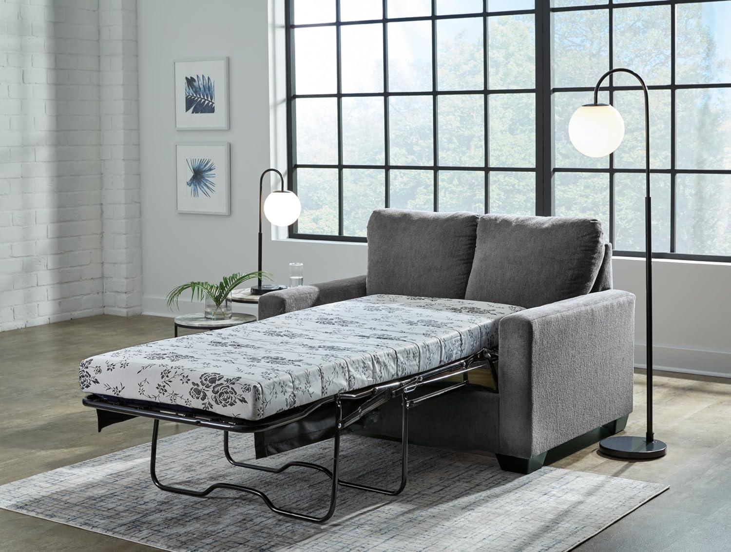 imageSignature Design by Ashley Rannis Casual 2in1 Sofa Sleeper with Folding Gel Memory Foam Mattress Twin GrayTwin