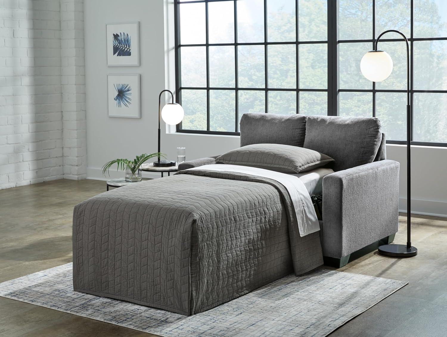 imageSignature Design by Ashley Rannis Casual 2in1 Sofa Sleeper with Folding Gel Memory Foam Mattress Twin GrayTwin