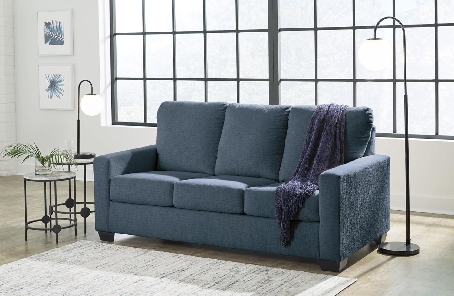 imageSignature Design by Ashley Rannis Coastal 2in1 Sofa Sleeper with Folding Gel Memory Foam Mattress Full Blue