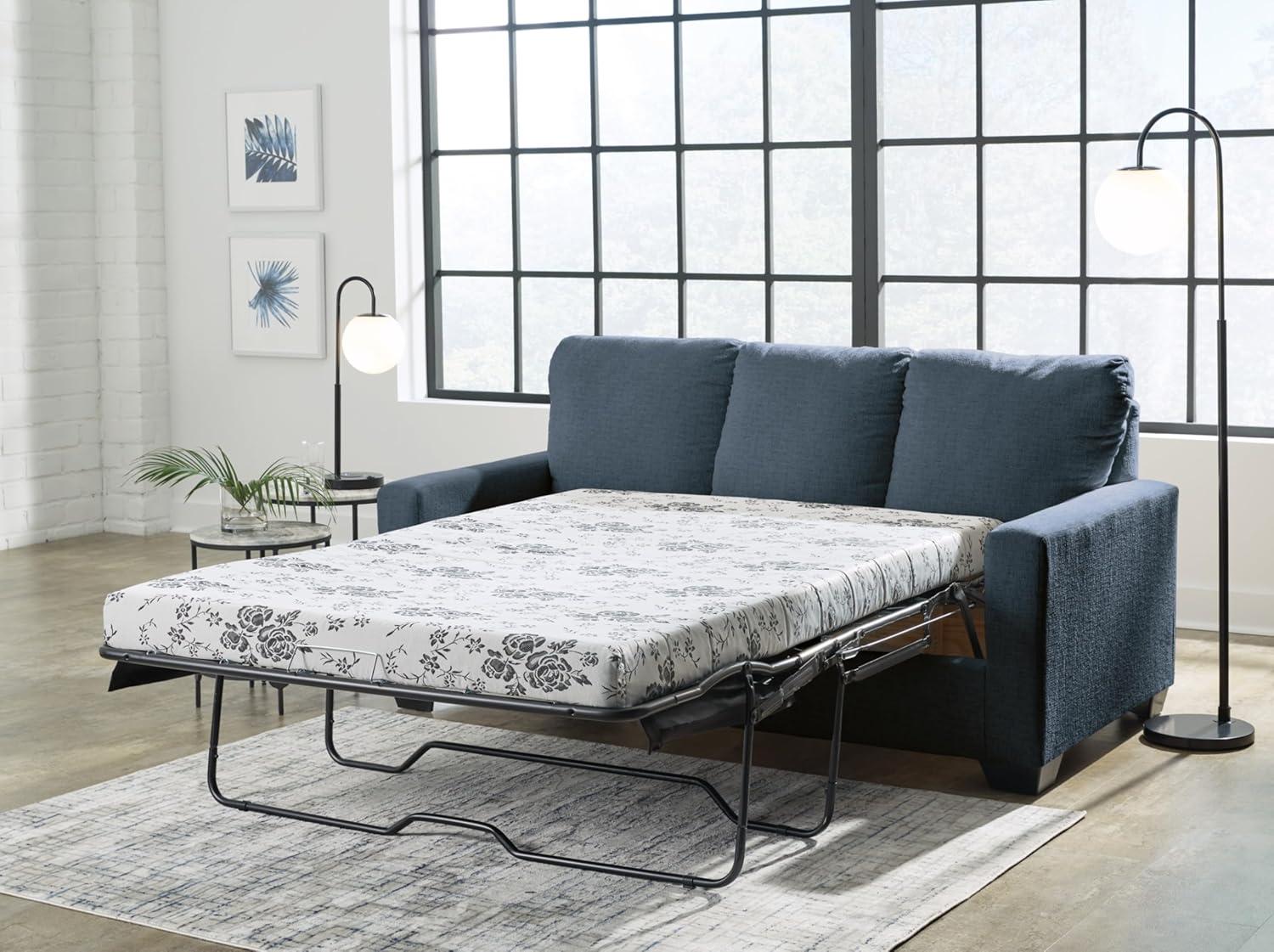 imageSignature Design by Ashley Rannis Coastal 2in1 Sofa Sleeper with Folding Gel Memory Foam Mattress Full Blue