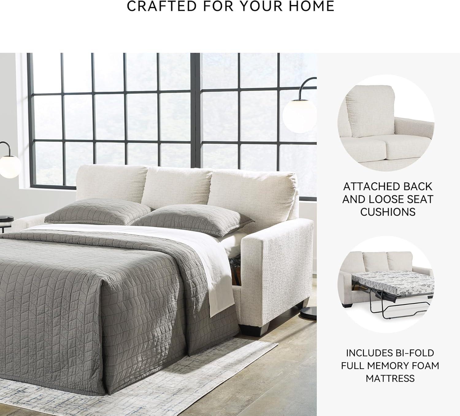 imageSignature Design by Ashley Rannis Coastal 2in1 Sofa Sleeper with Folding Gel Memory Foam Mattress Full White