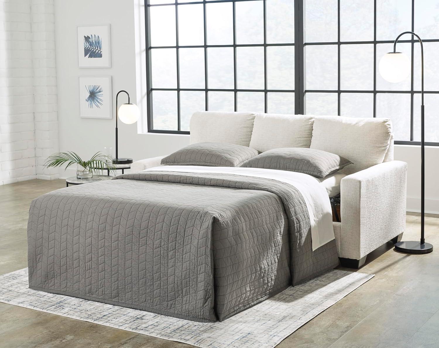 imageSignature Design by Ashley Rannis Coastal 2in1 Sofa Sleeper with Folding Gel Memory Foam Mattress Full White
