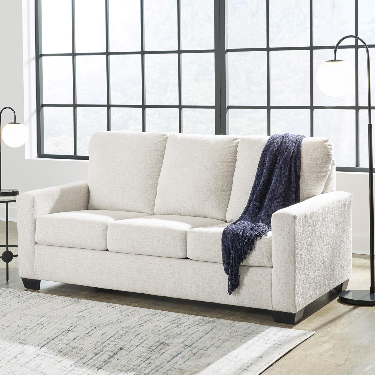 imageSignature Design by Ashley Rannis Coastal 2in1 Sofa Sleeper with Folding Gel Memory Foam Mattress Full White