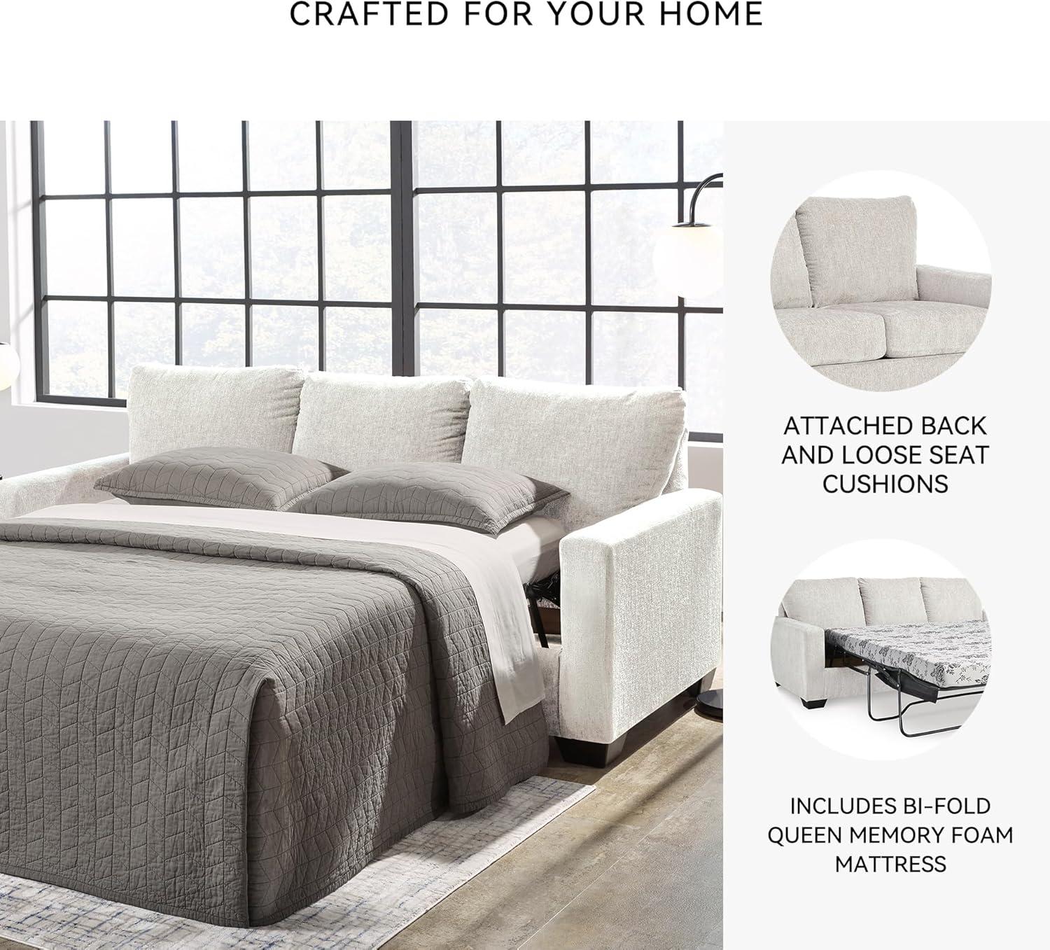imageSignature Design by Ashley Rannis Coastal 2in1 Sofa Sleeper with Folding Gel Memory Foam Mattress Queen White