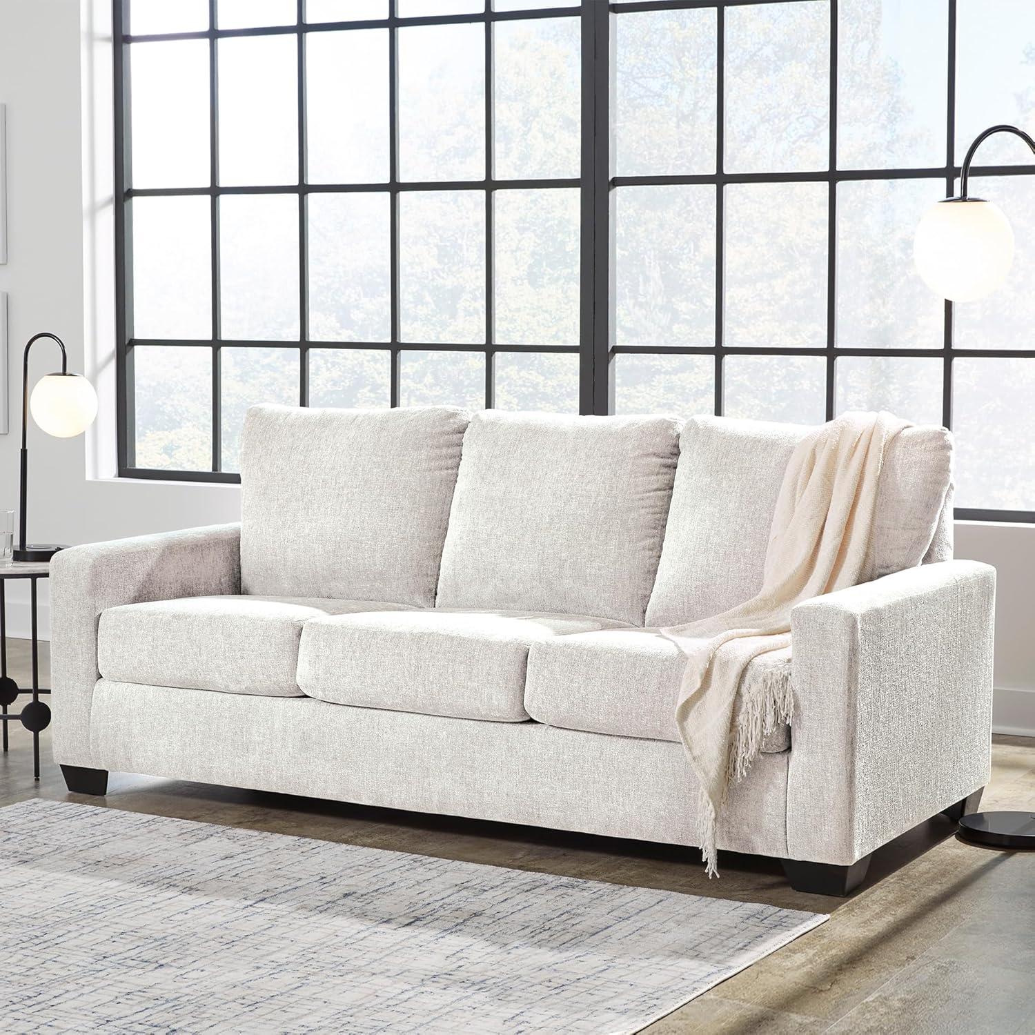 imageSignature Design by Ashley Rannis Coastal 2in1 Sofa Sleeper with Folding Gel Memory Foam Mattress Queen White