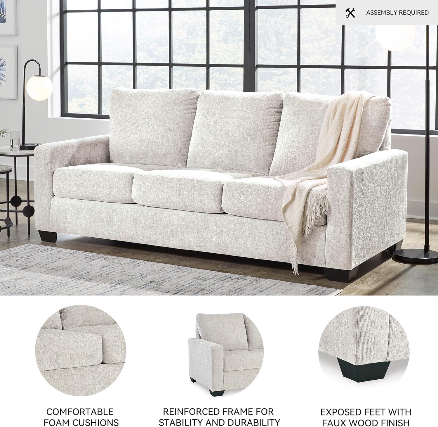 imageSignature Design by Ashley Rannis Coastal 2in1 Sofa Sleeper with Folding Gel Memory Foam Mattress Queen White