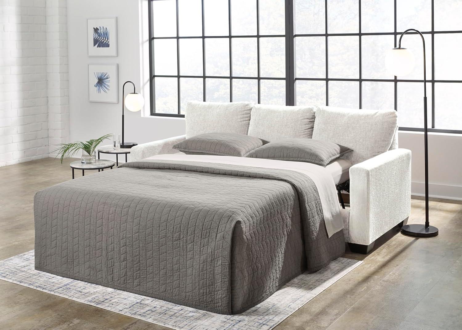 imageSignature Design by Ashley Rannis Coastal 2in1 Sofa Sleeper with Folding Gel Memory Foam Mattress Queen White