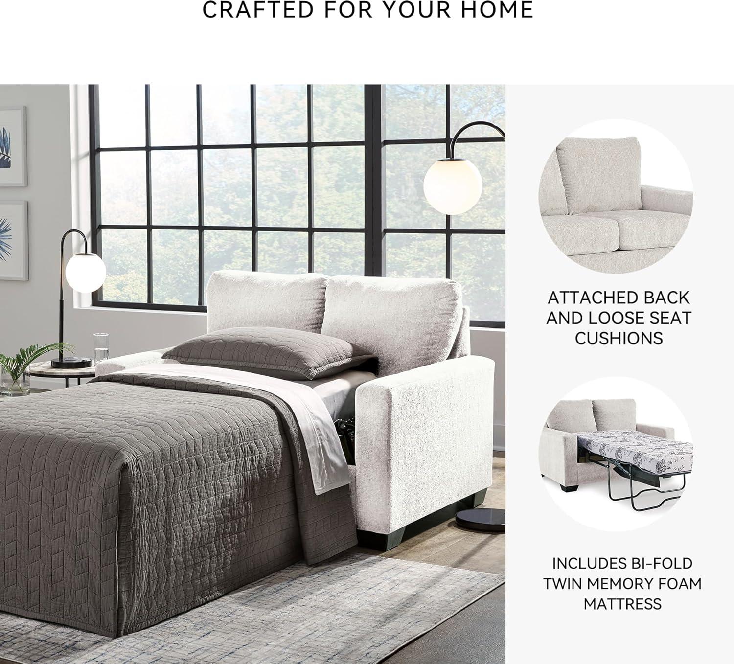 imageSignature Design by Ashley Rannis Coastal 2in1 Sofa Sleeper with Folding Gel Memory Foam Mattress Twin White