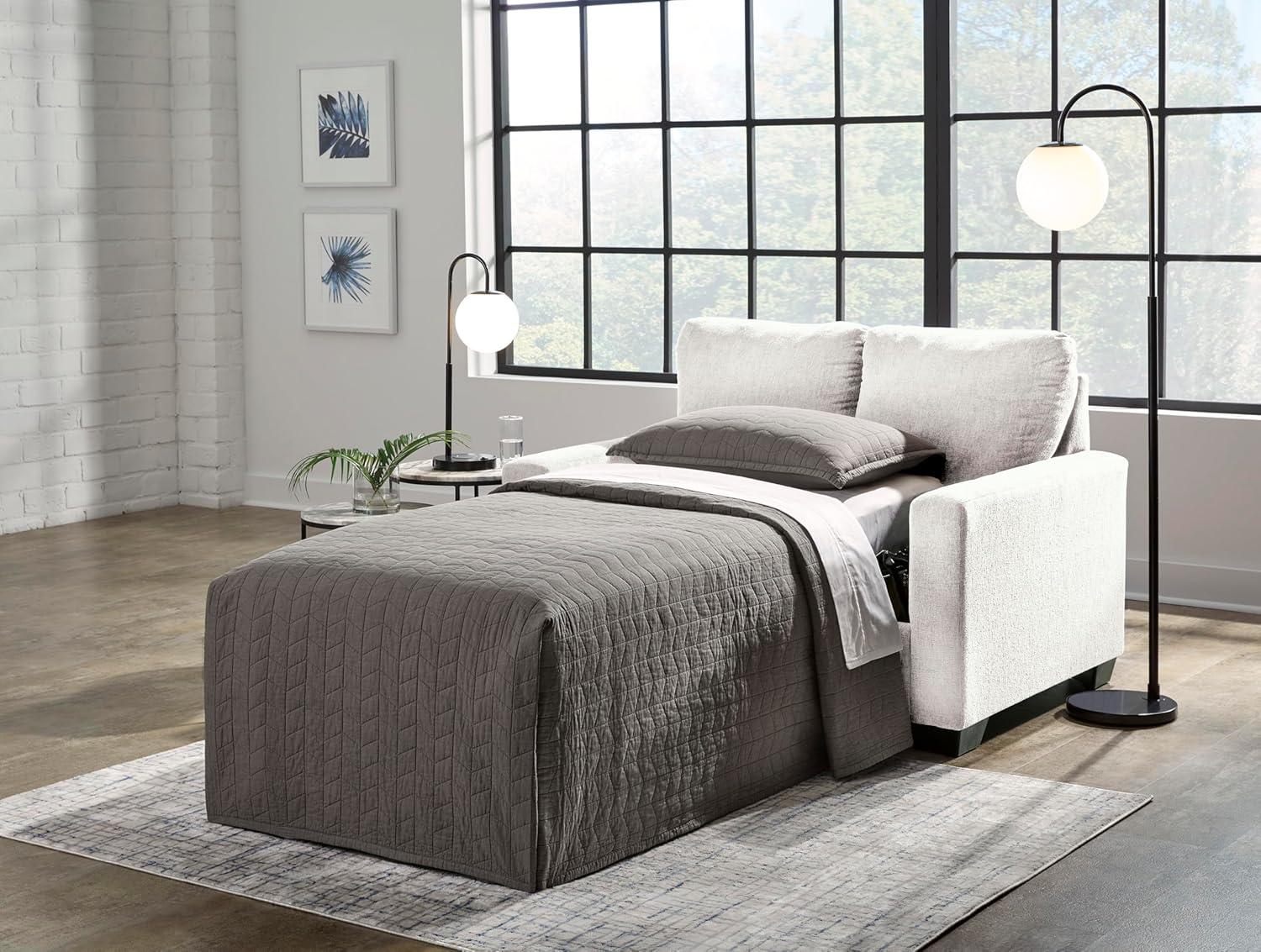 imageSignature Design by Ashley Rannis Coastal 2in1 Sofa Sleeper with Folding Gel Memory Foam Mattress Twin White
