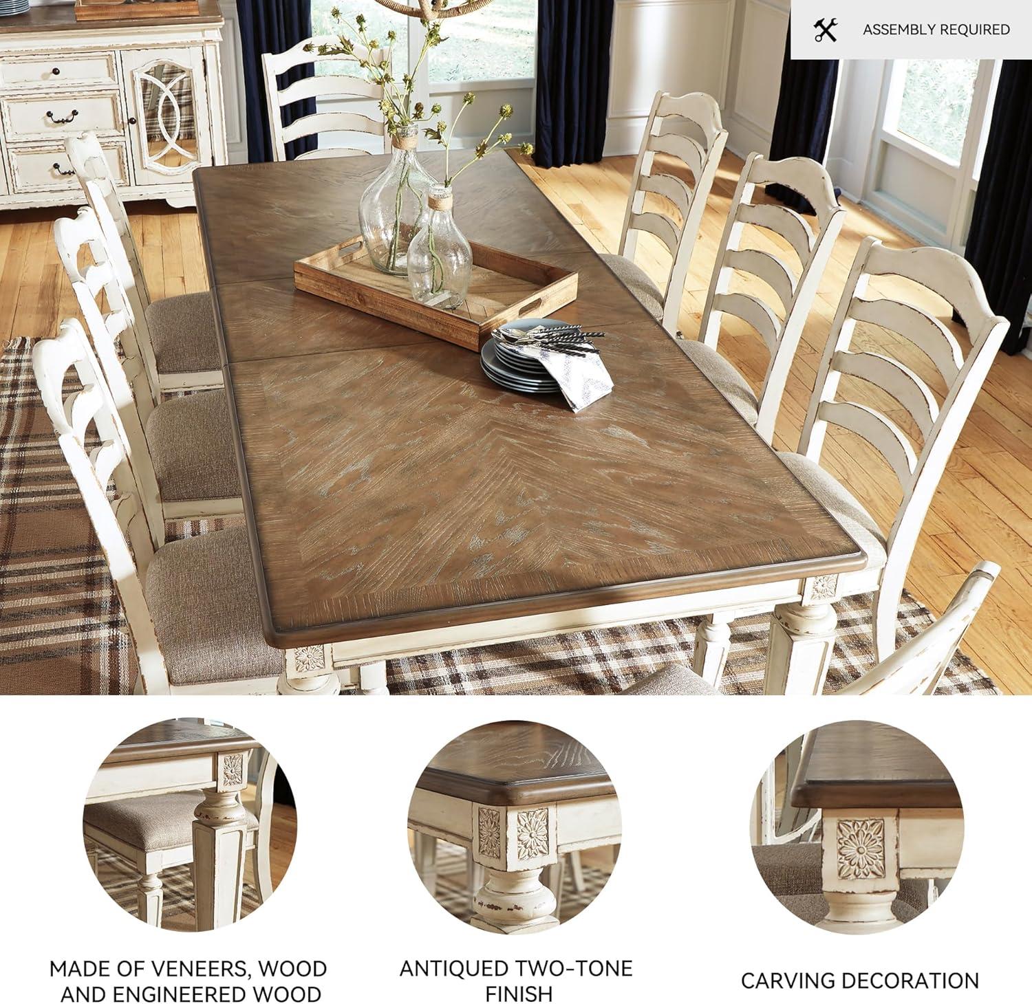 imageSignature Design by Ashley Realyn French Country Dining Extension Table Seats up to 8 Chipped WhiteRectangle