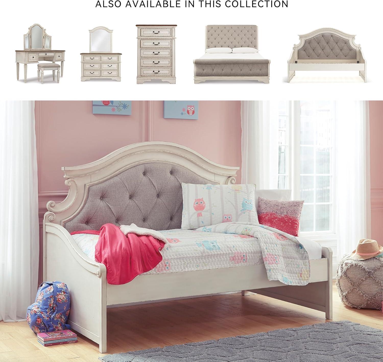 imageSignature Design by Ashley Realyn French Country Upholstered Tufted Day Bed Twin White ampamp Beige