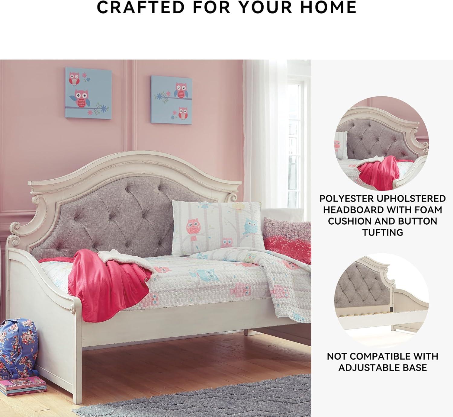 imageSignature Design by Ashley Realyn French Country Upholstered Tufted Day Bed Twin White ampamp Beige