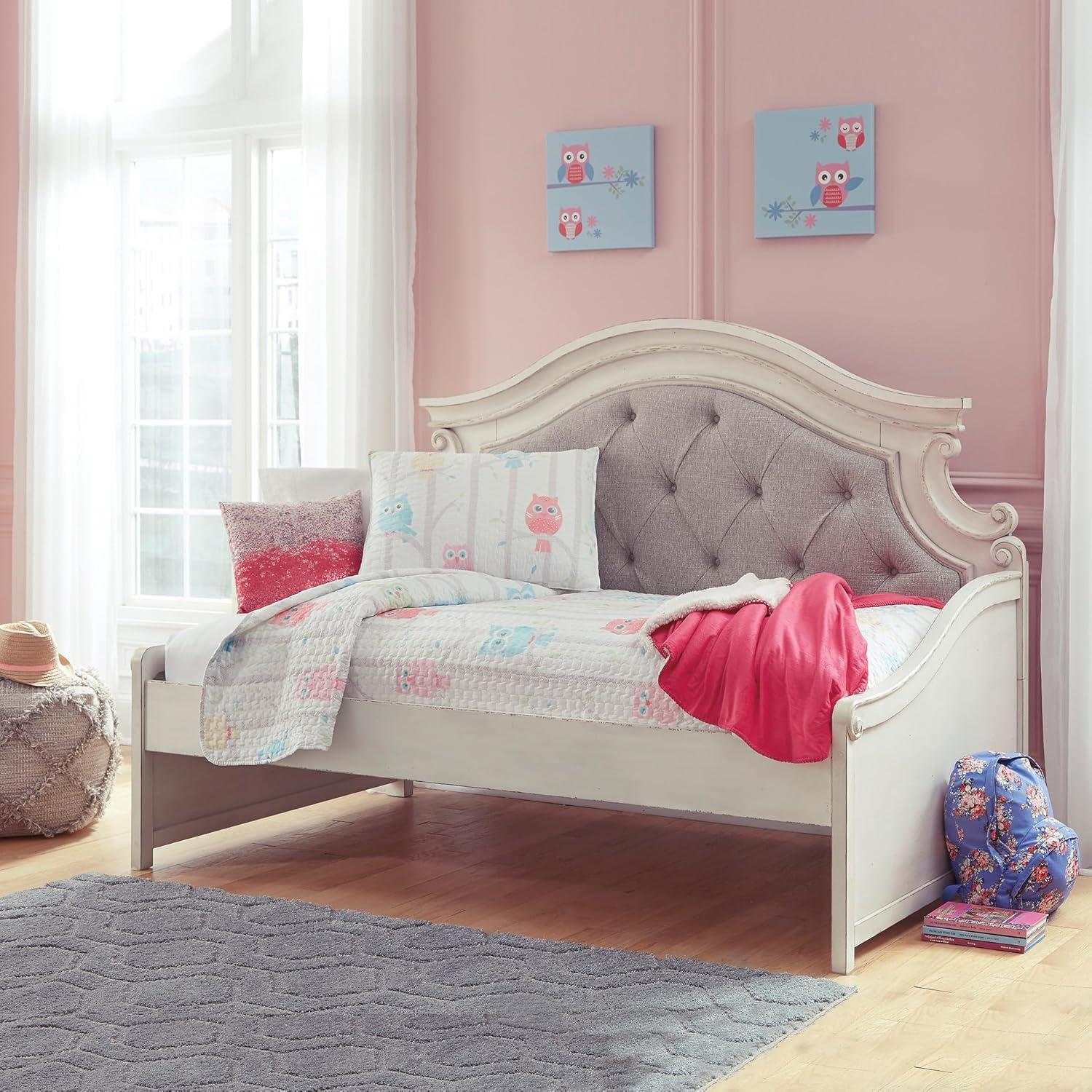 imageSignature Design by Ashley Realyn French Country Upholstered Tufted Day Bed Twin White ampamp Beige