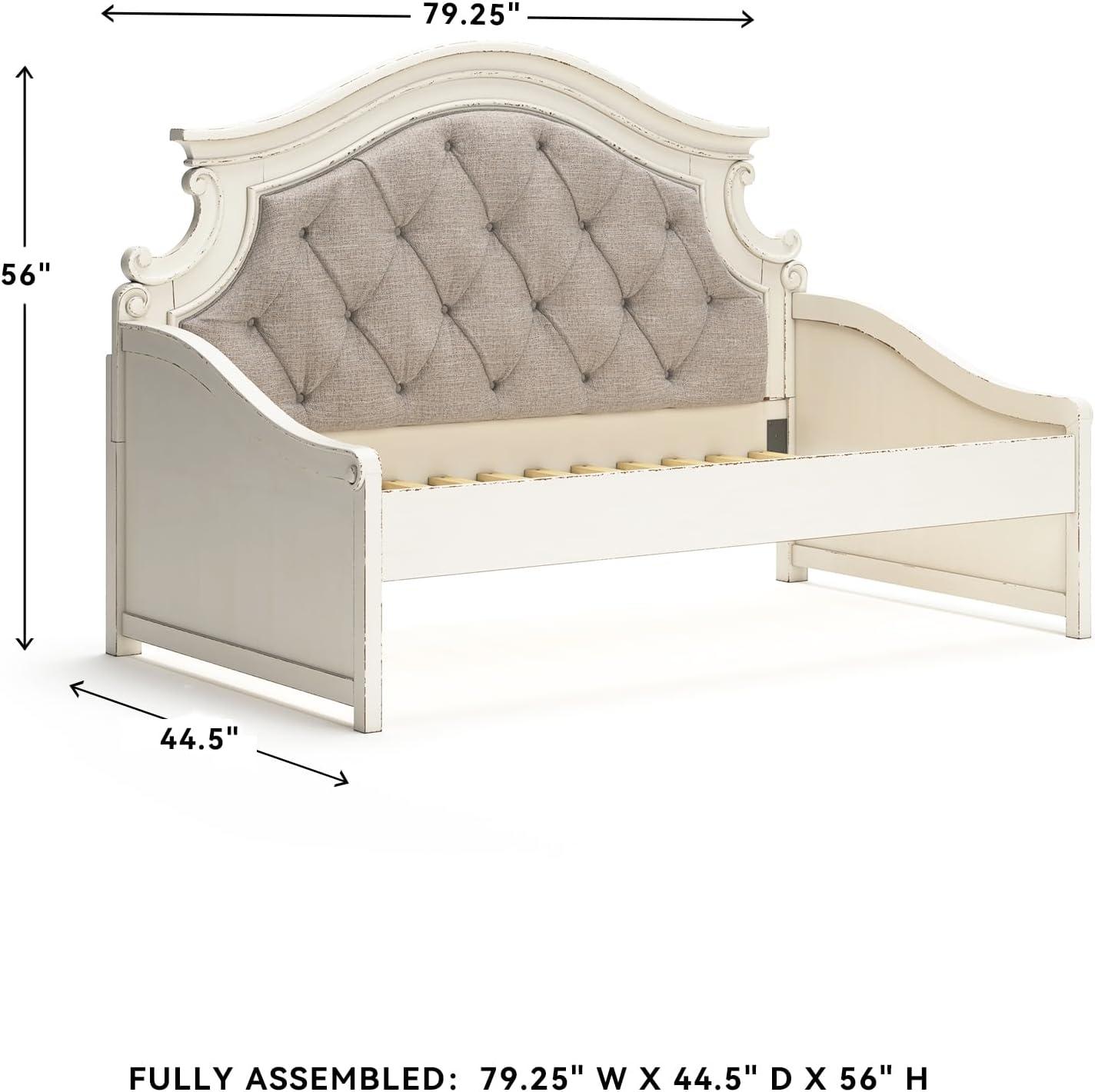 imageSignature Design by Ashley Realyn French Country Upholstered Tufted Day Bed Twin White ampamp Beige